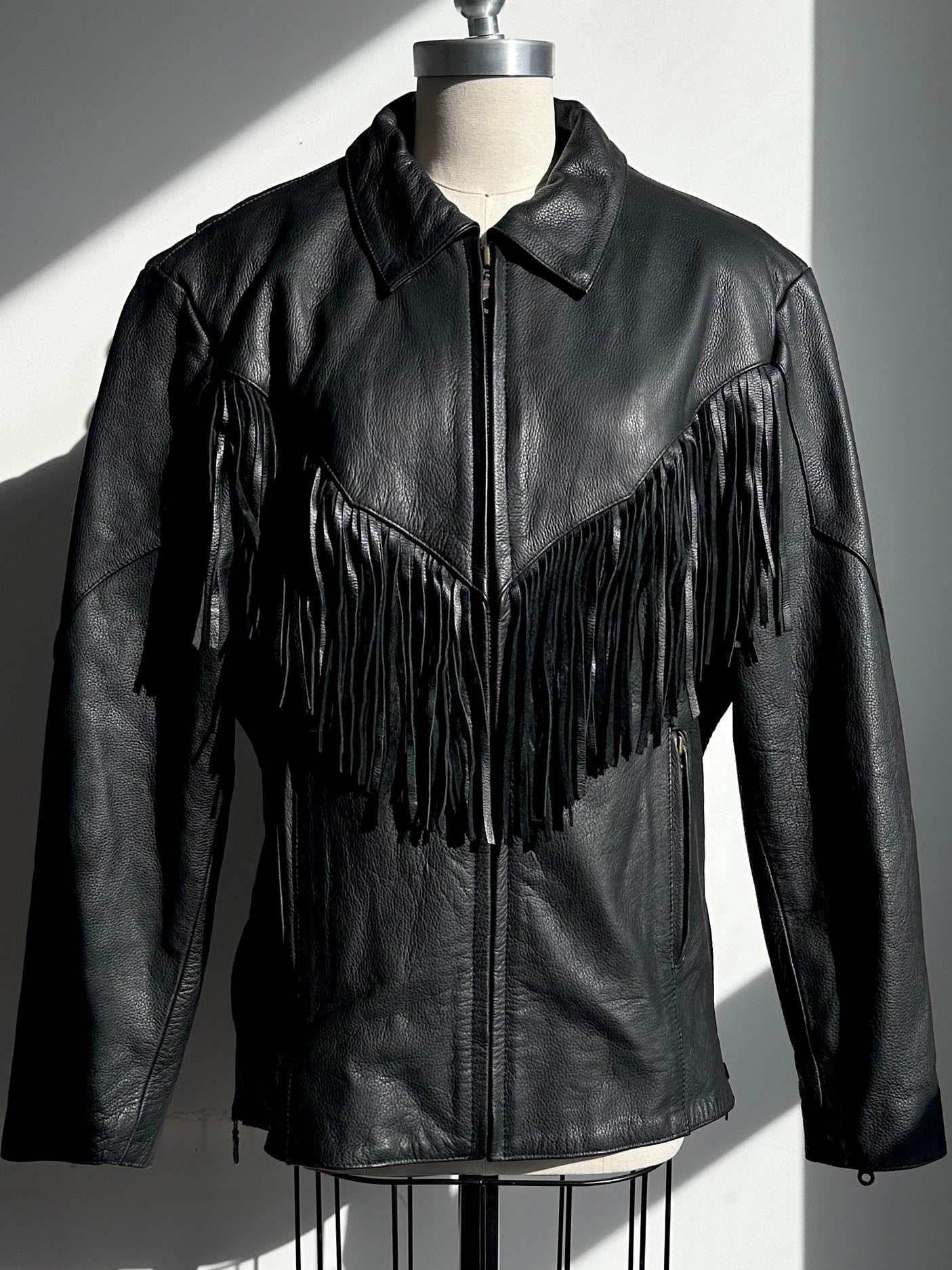 Vintage Oversized Fringe Leather Jacket | XS-XL