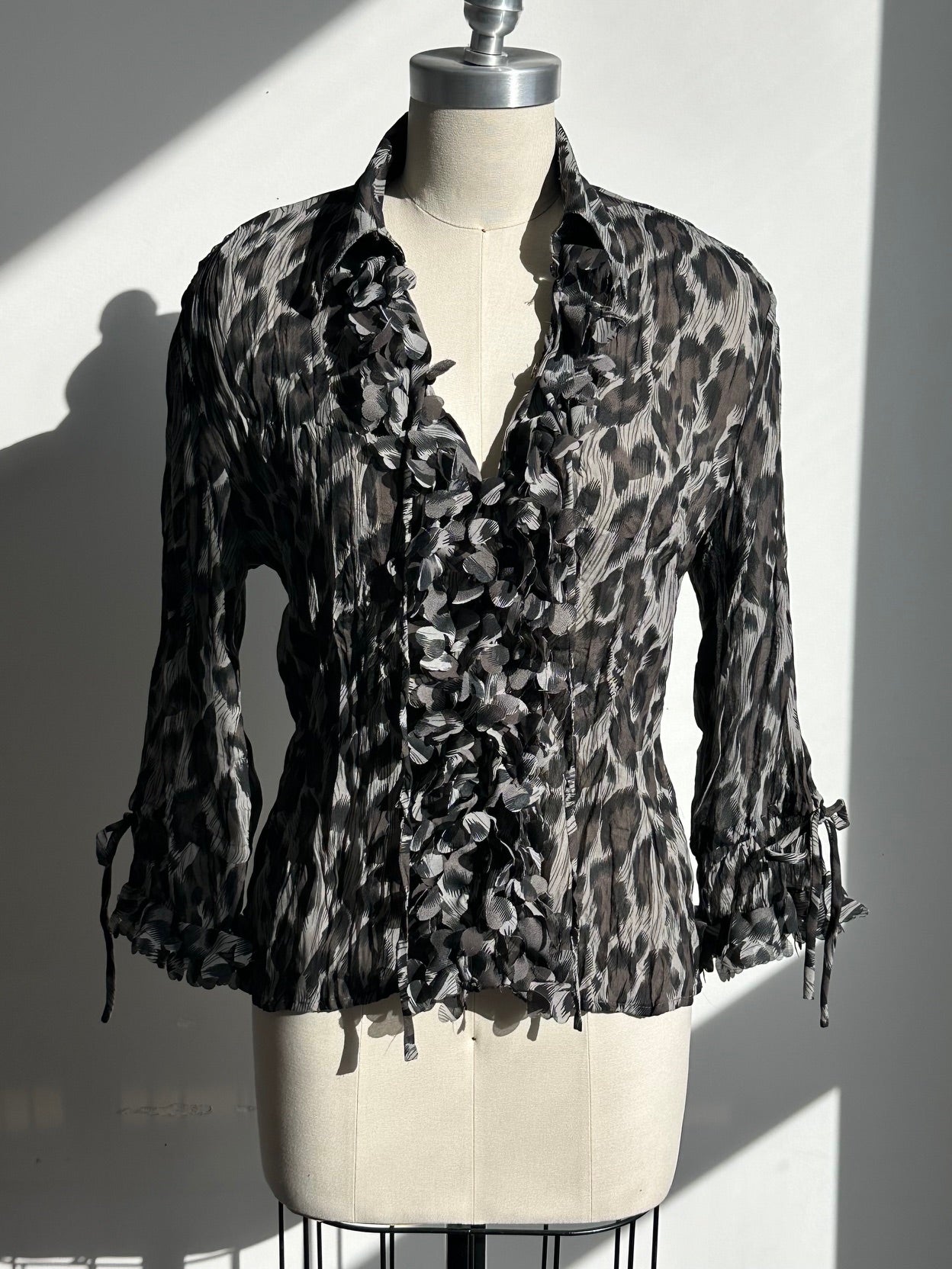 Vintage Animal Print Plisse Pleated Confetti Blouse | S