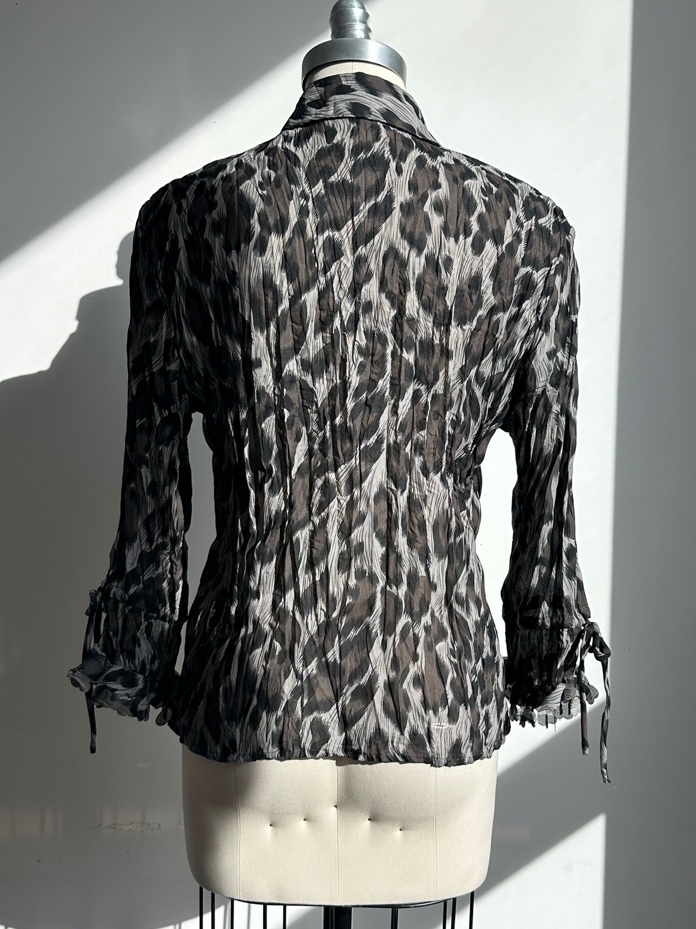 Vintage Animal Print Plisse Pleated Confetti Blouse | S