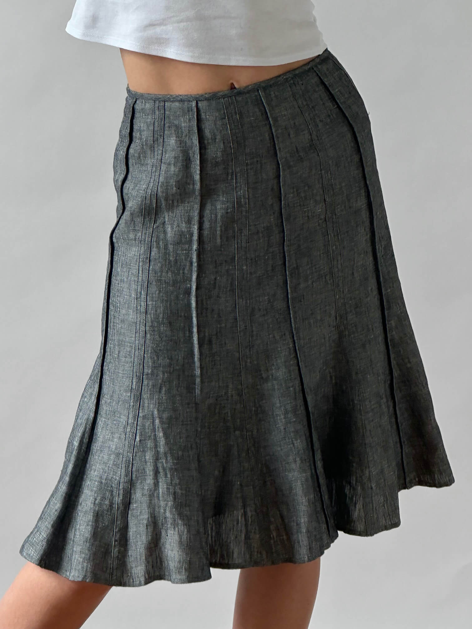 Vintage Linen Pleated Midi Skirt  | 6/S