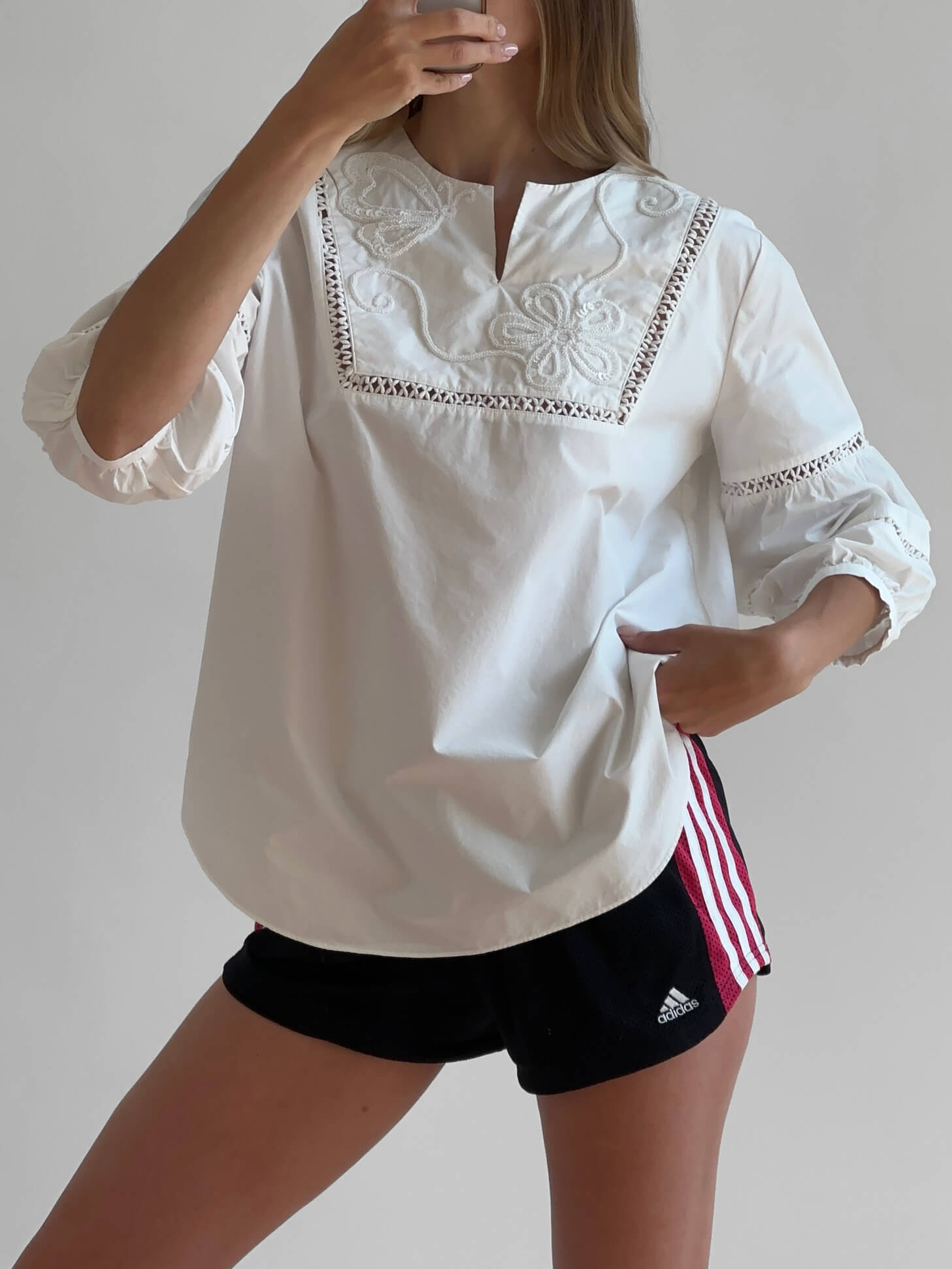 Beaded Poplin Top | S