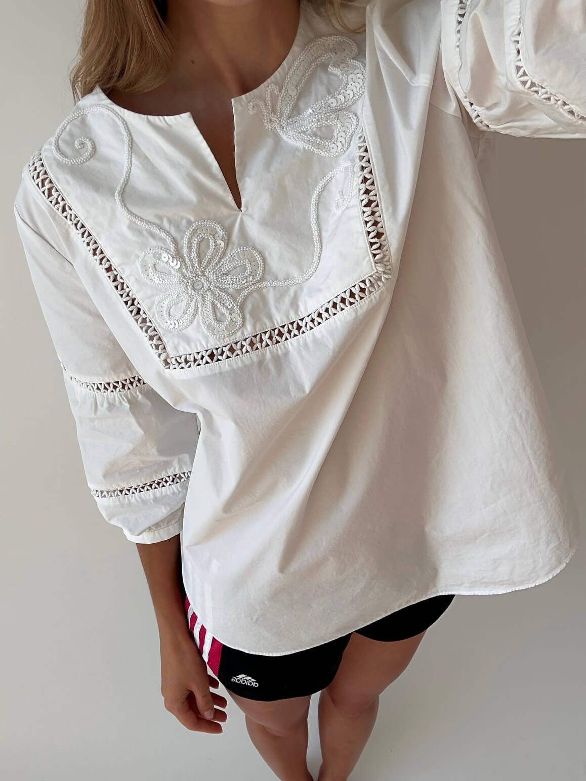 Beaded Poplin Top | S