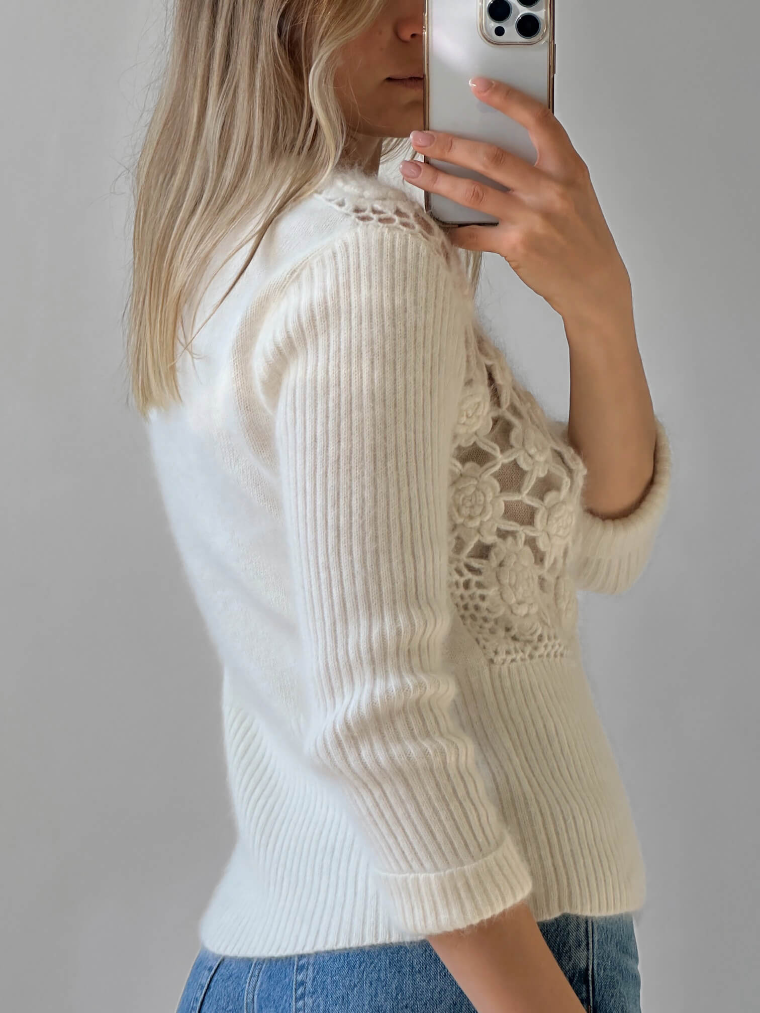 Vintage Floral Crochet Angora Cardigan | S-L