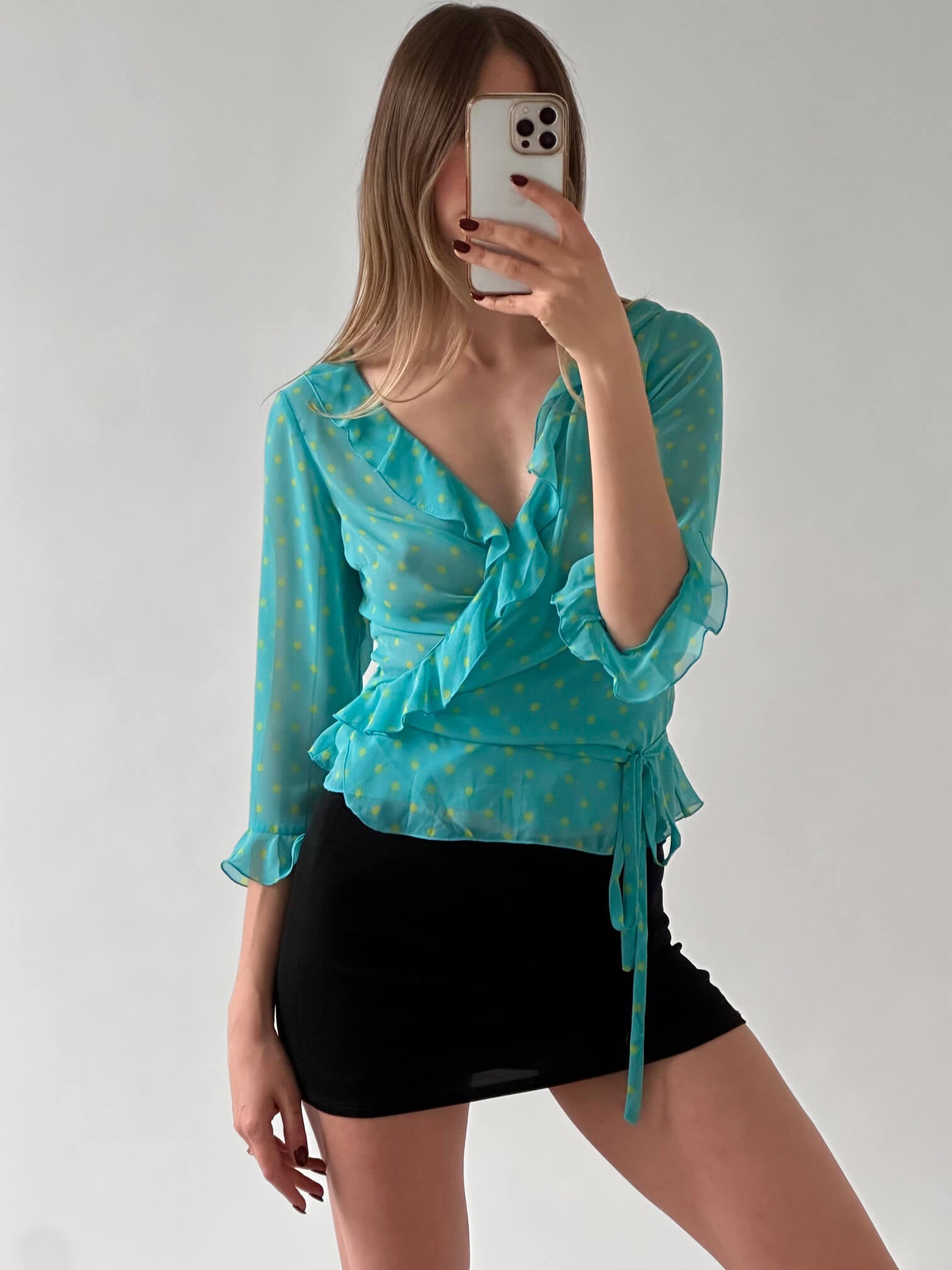Early 2000s ZARA Polkadot Wrap Blouse | M