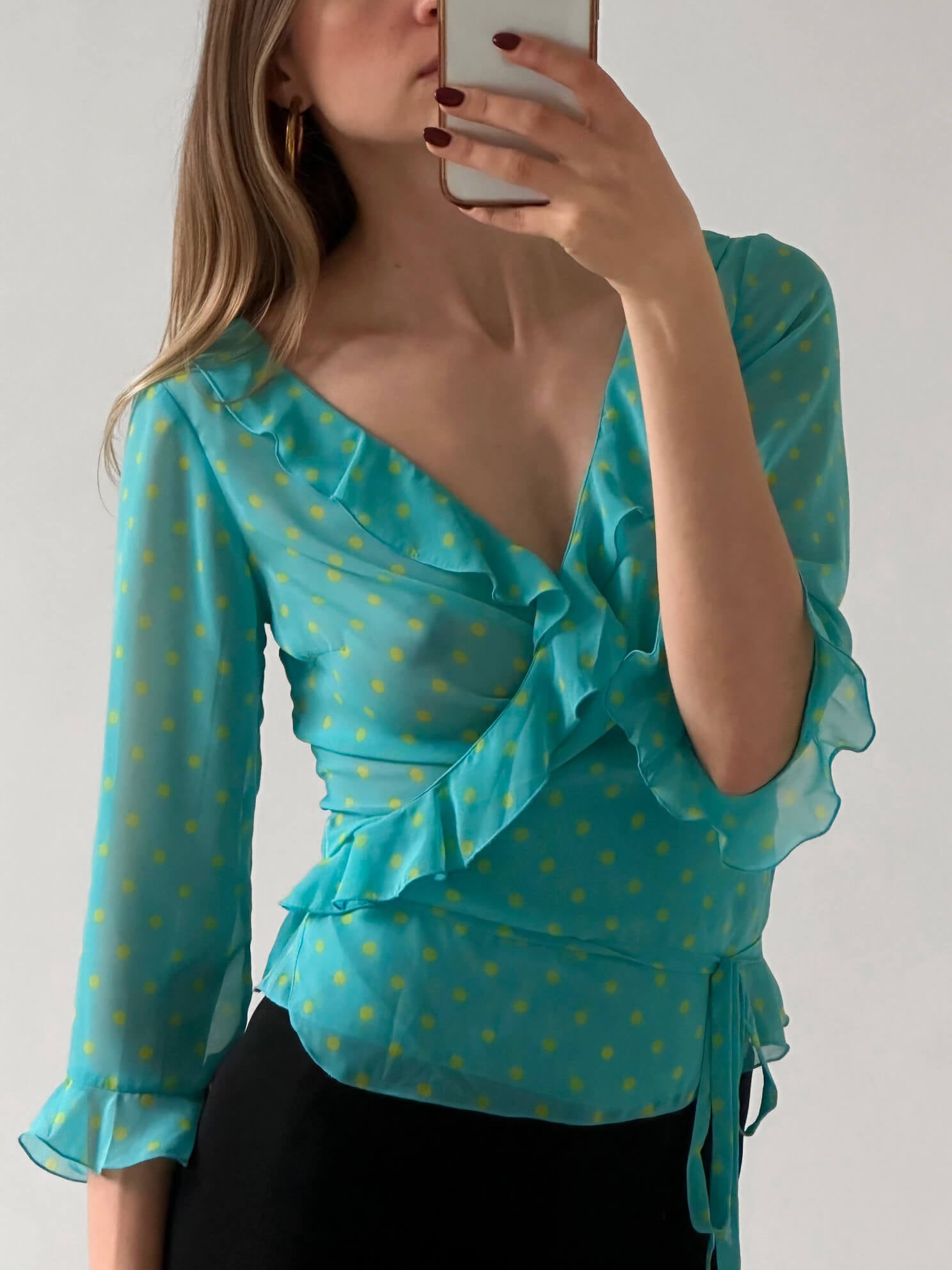 Early 2000s ZARA Polkadot Wrap Blouse | M