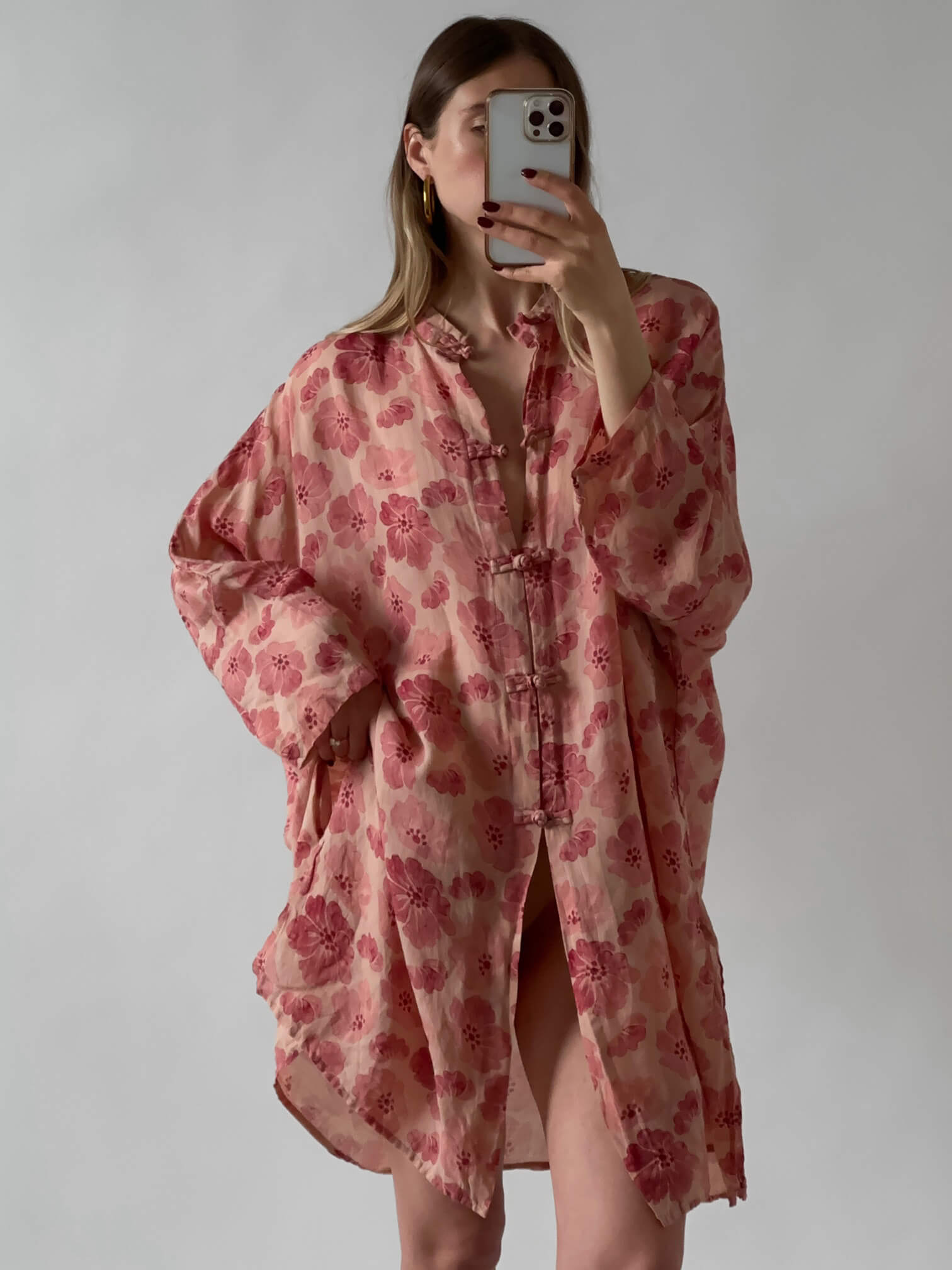 Vintage Frog Closure Linen Blossom Shirt | One Size