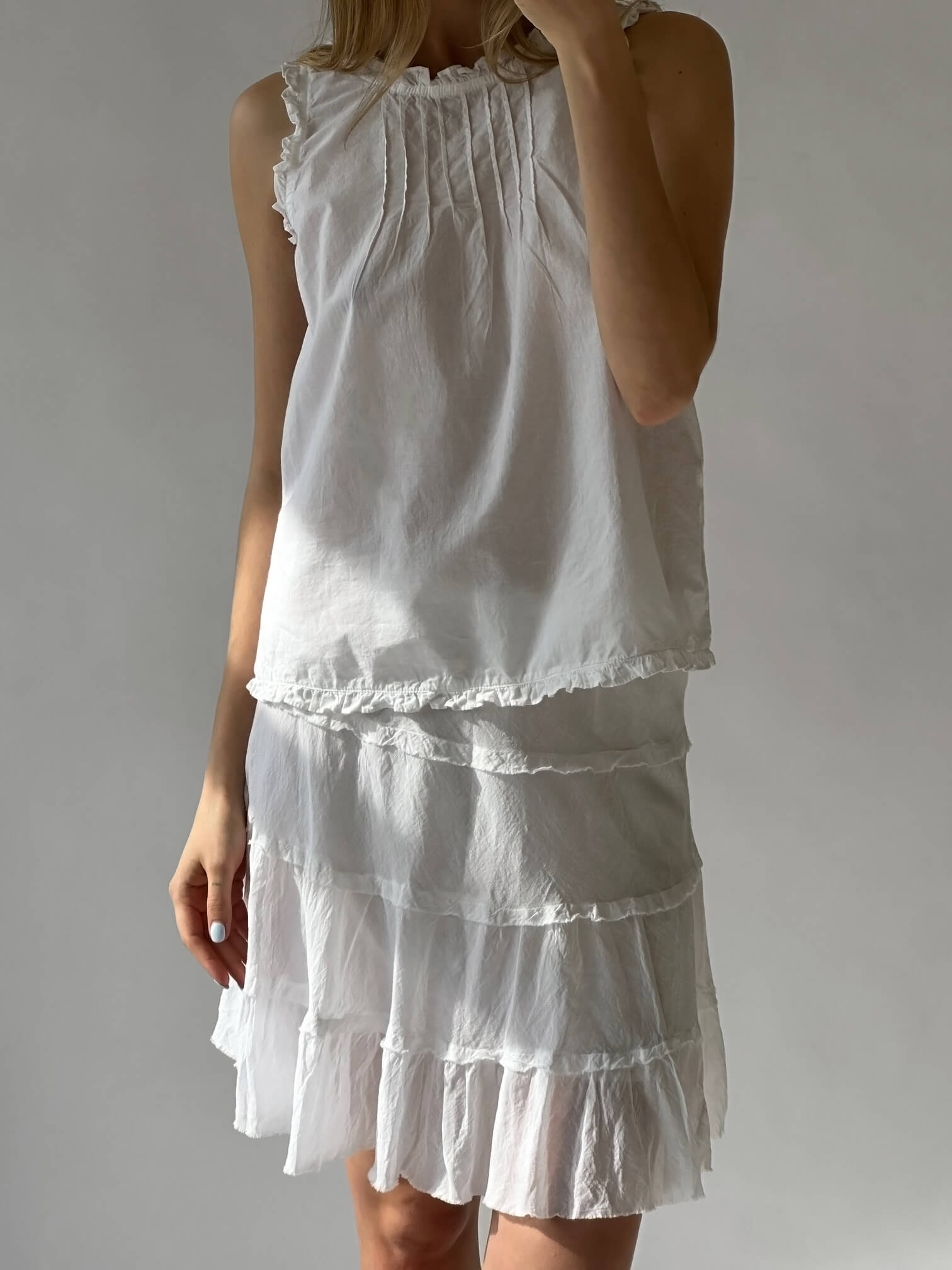Vintage Cotton Ruffled Sleeveless Top | S/M