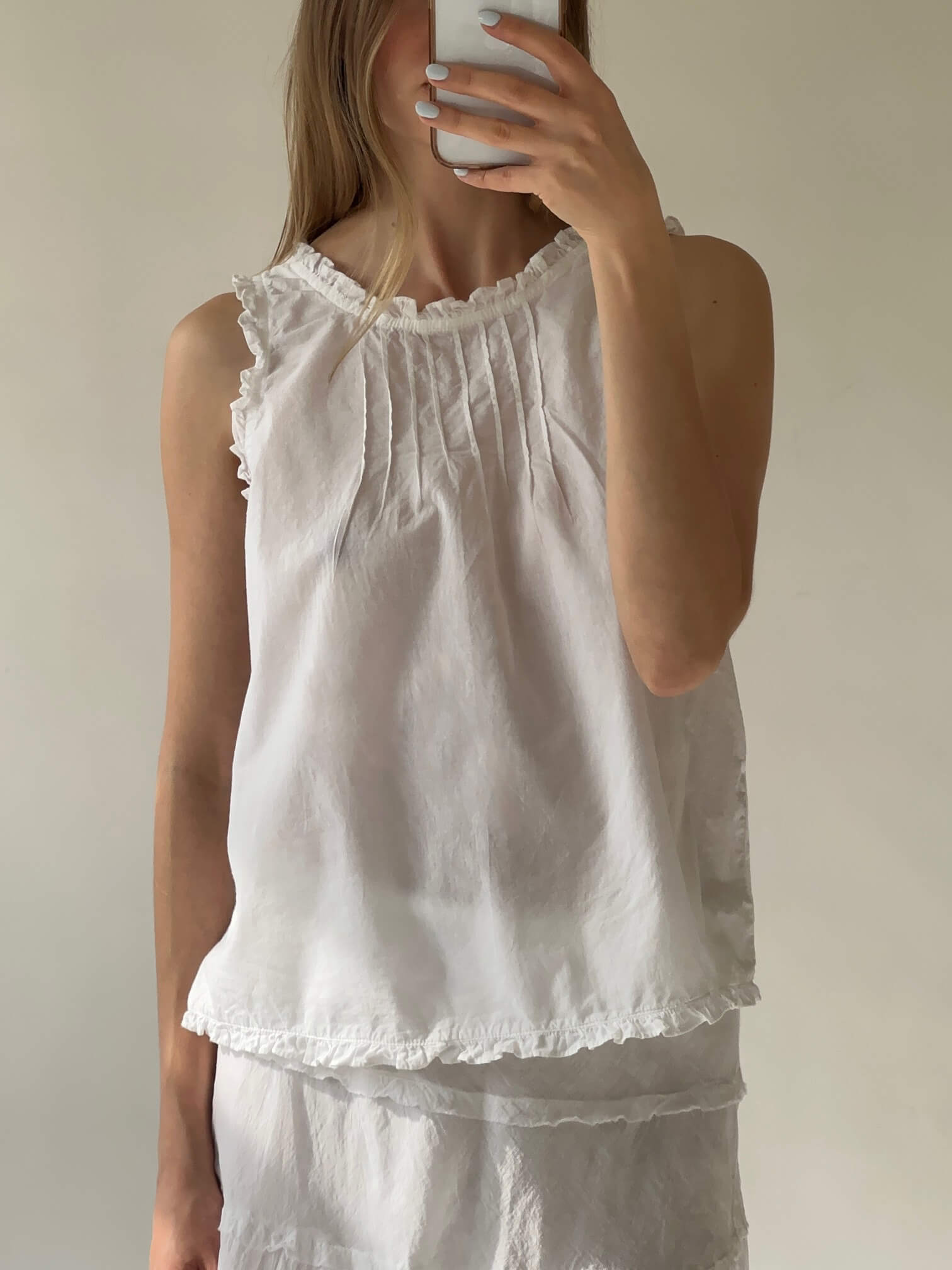 Vintage Cotton Ruffled Sleeveless Top | S/M