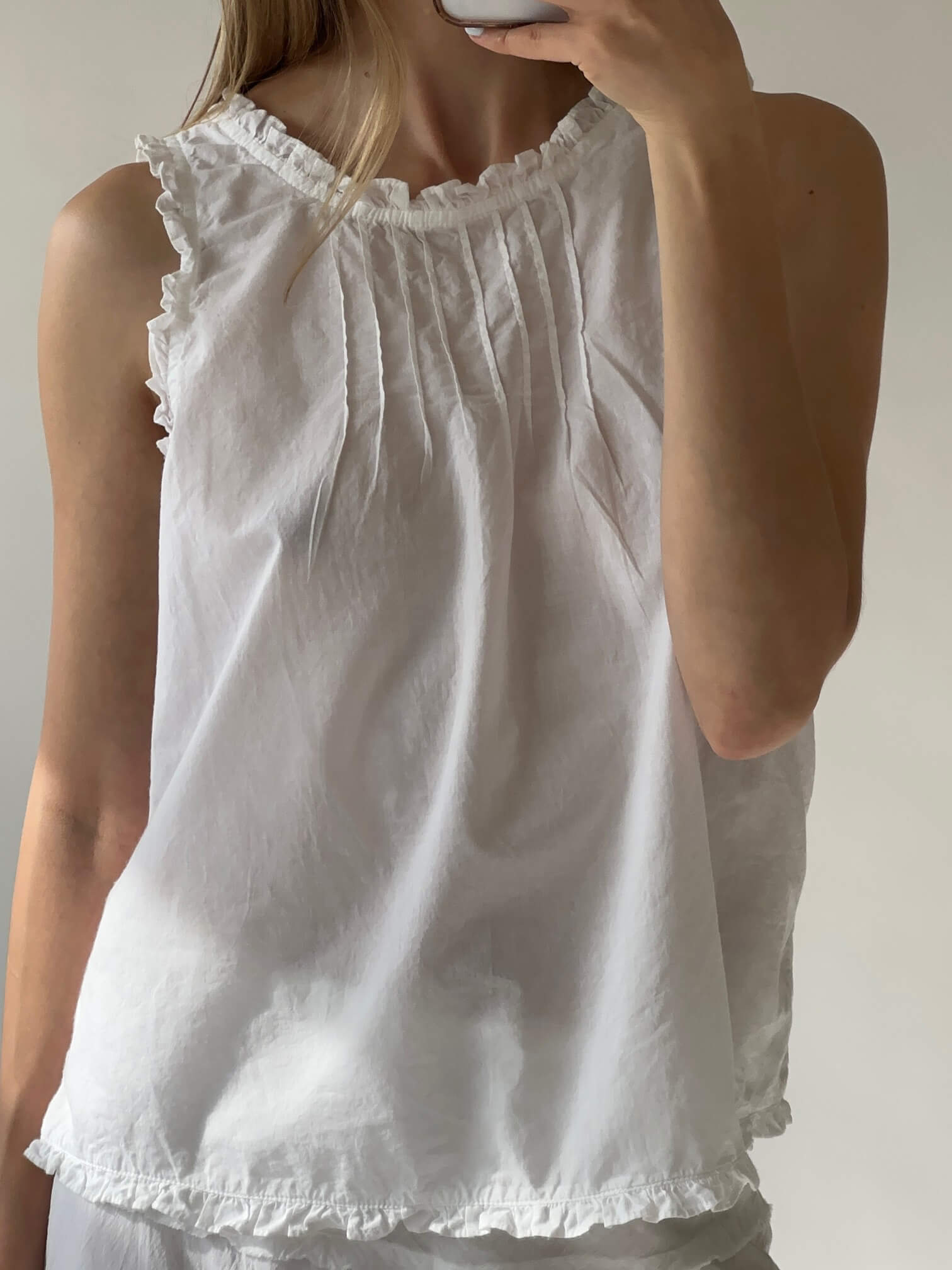 Vintage Cotton Ruffled Sleeveless Top | S/M