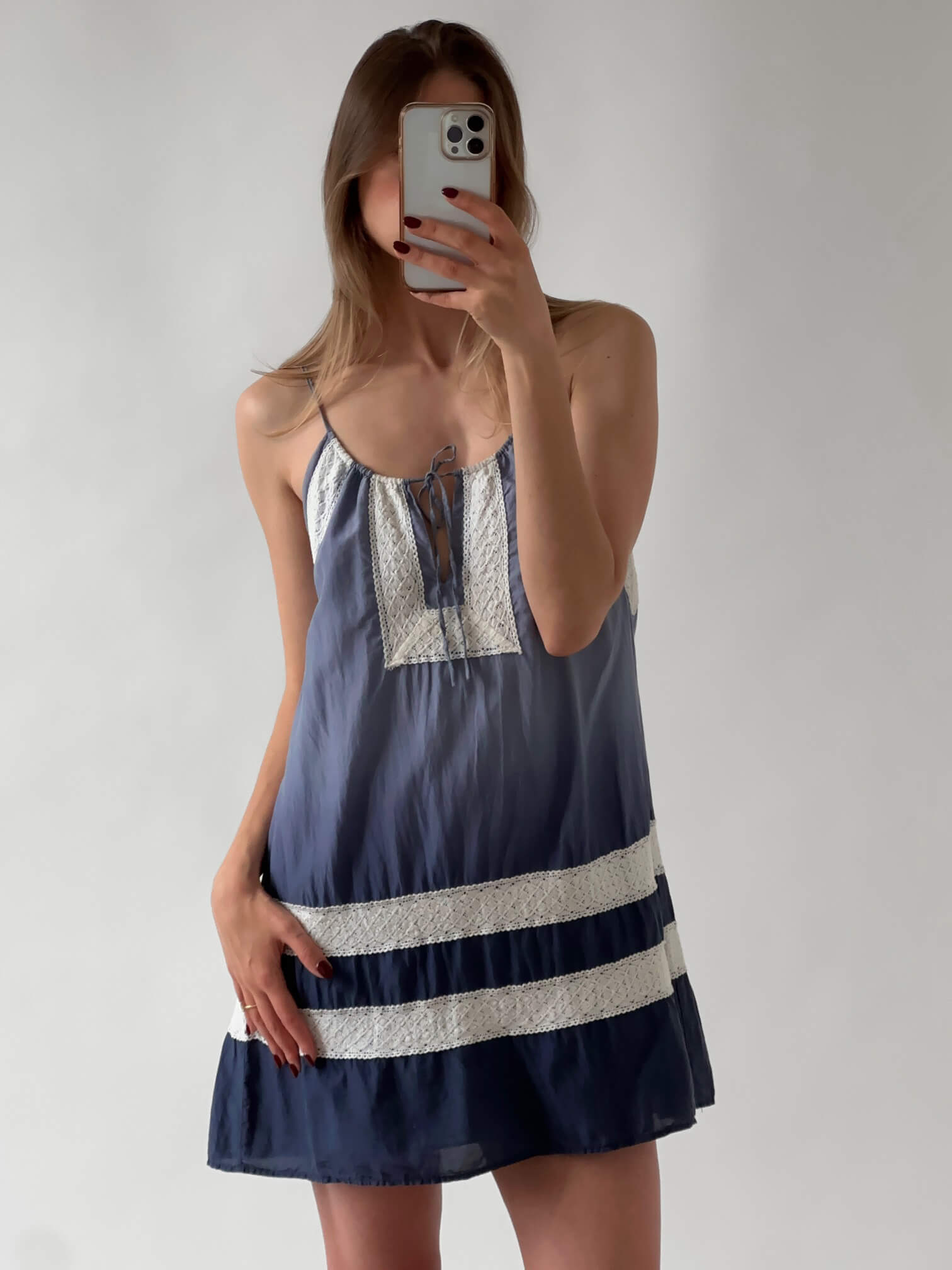 BCBG MAXAZRIA Ombre Cotton Crochet Detail Dress | XS/S