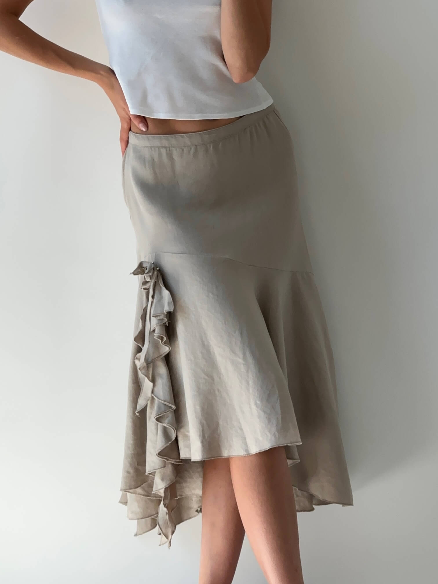 Vintage Linen Ruffled Skirt | XS/S