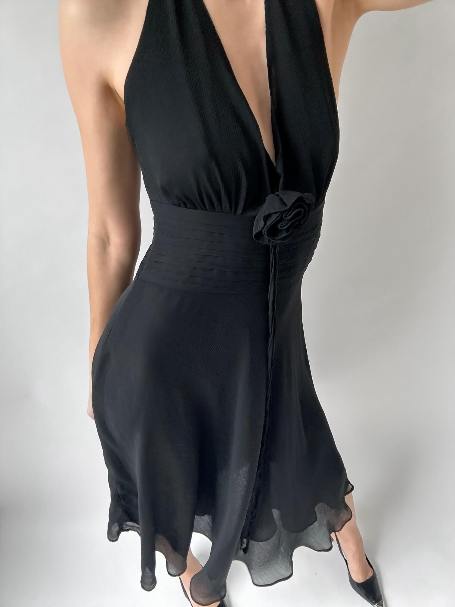 Vintage Chiffon Rosette Halter Dress | M