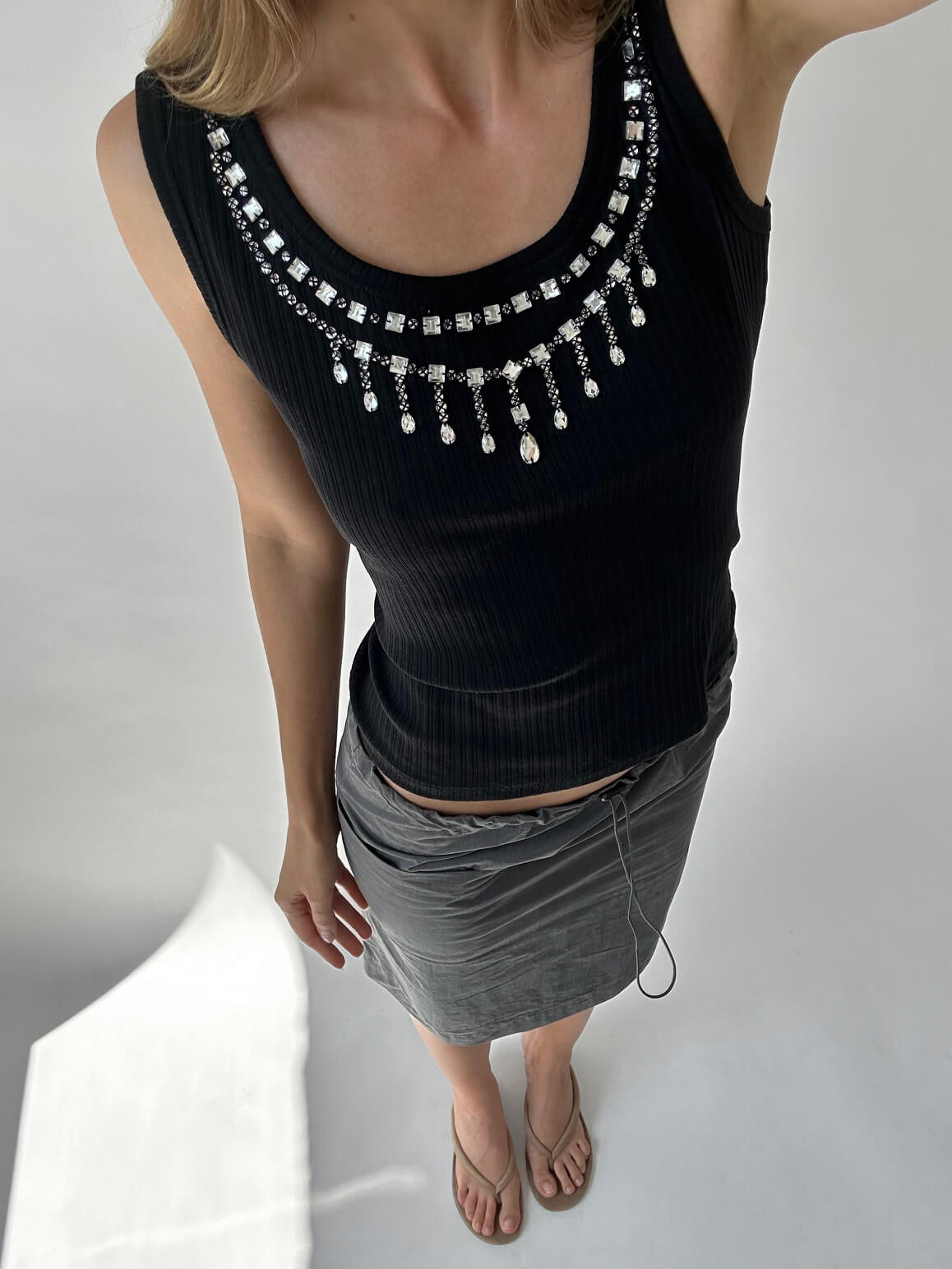 Vintage ESCADA Crystal Ribbed Knit Singlet | M/L