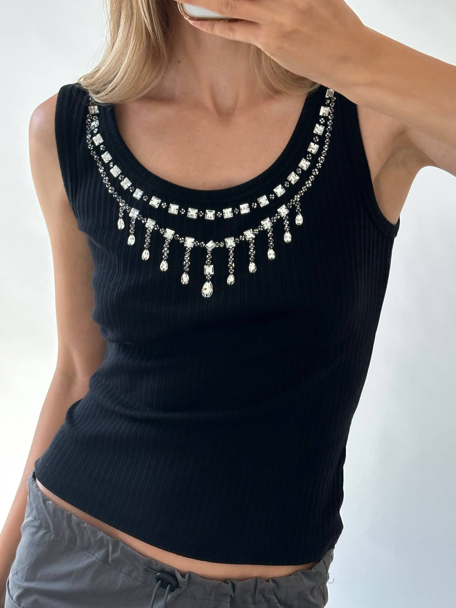 Vintage ESCADA Crystal Ribbed Knit Singlet | M/L