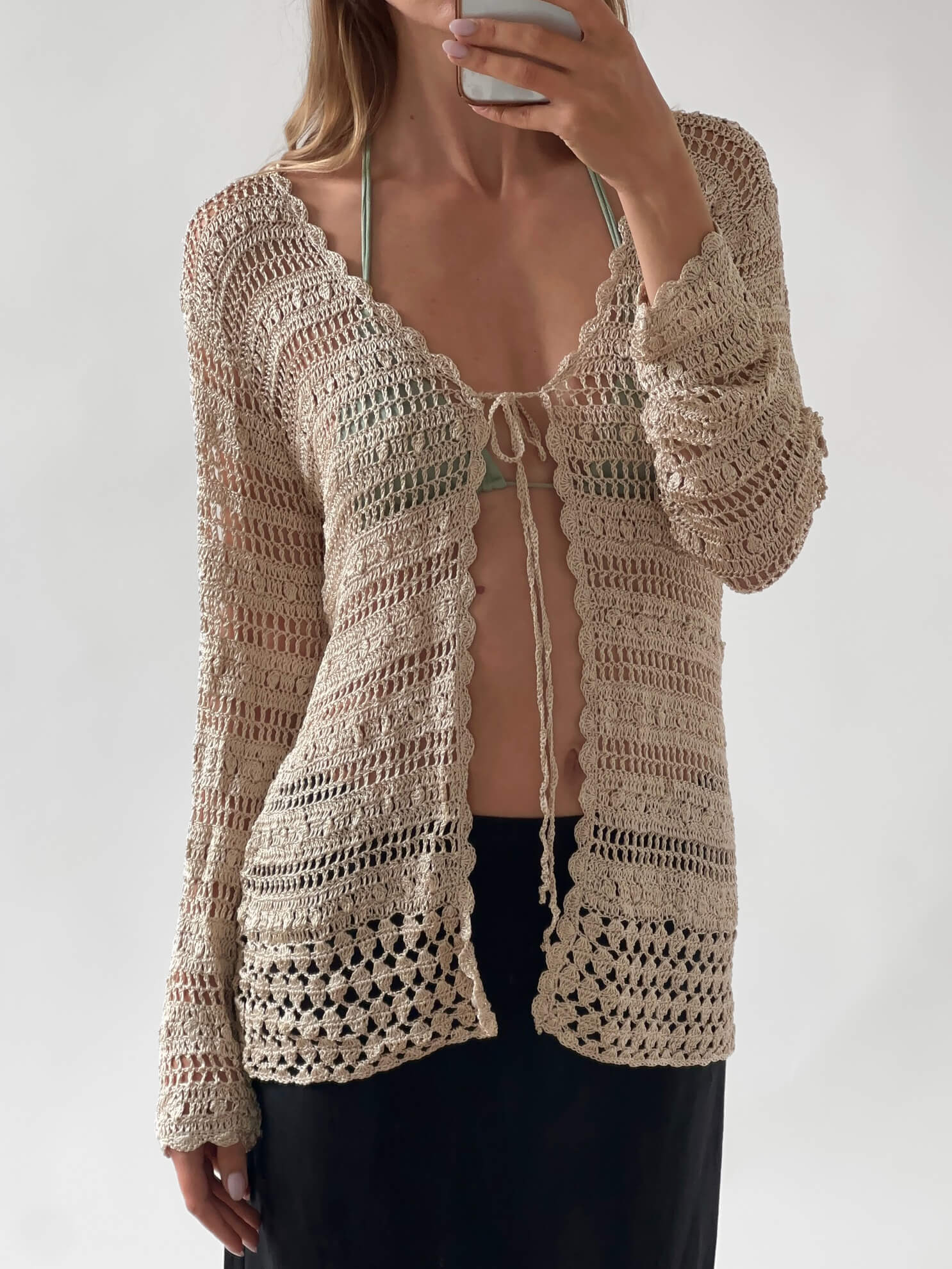 OLSEN Crochet Tie Up Cardigan | S-L