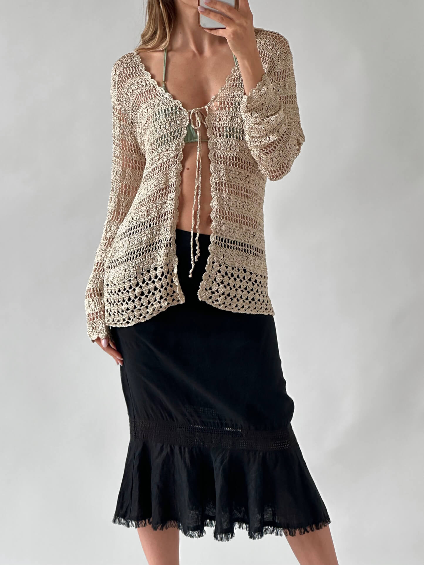 OLSEN Crochet Tie Up Cardigan | S-L