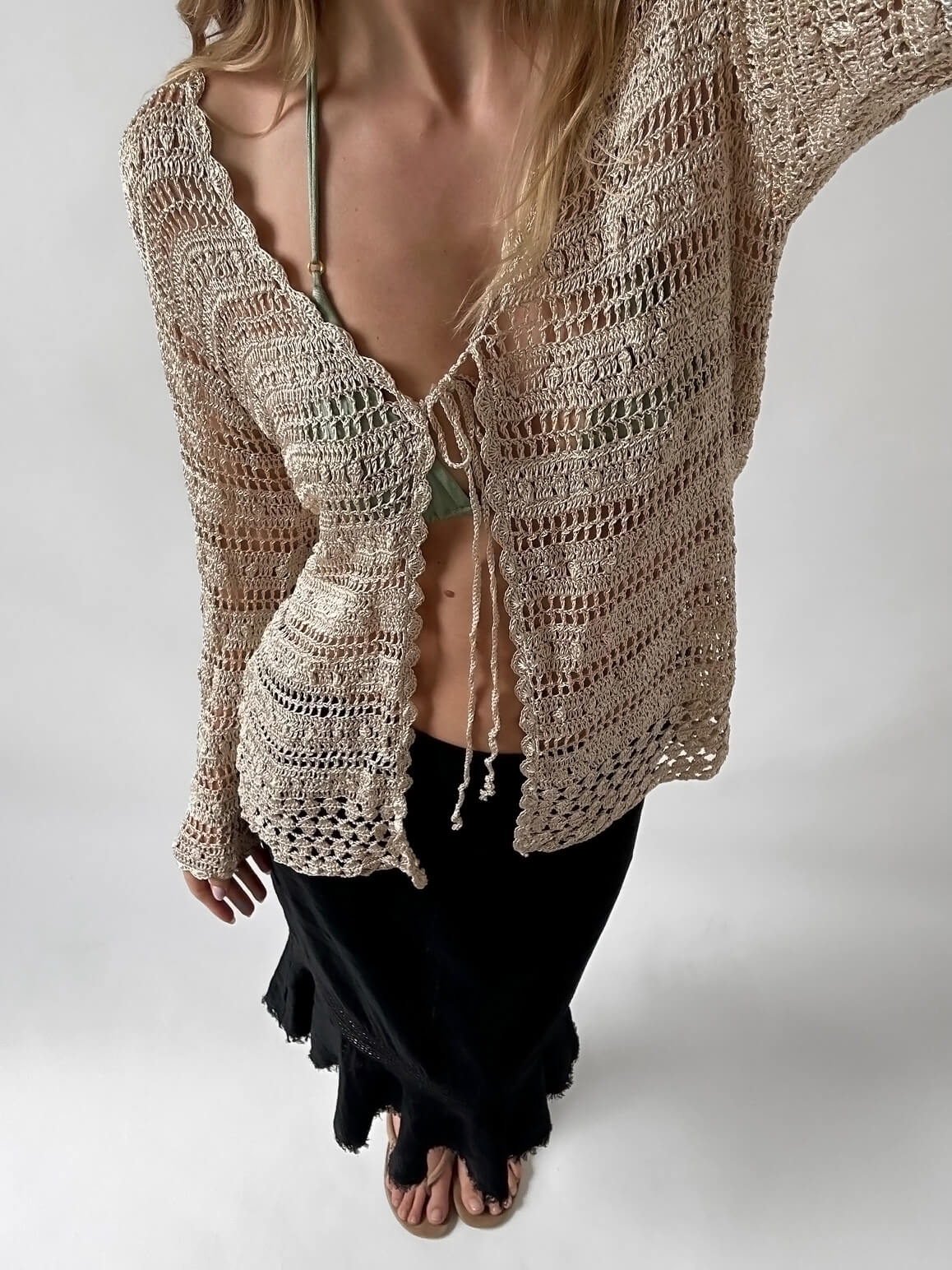 OLSEN Crochet Tie Up Cardigan | S-L