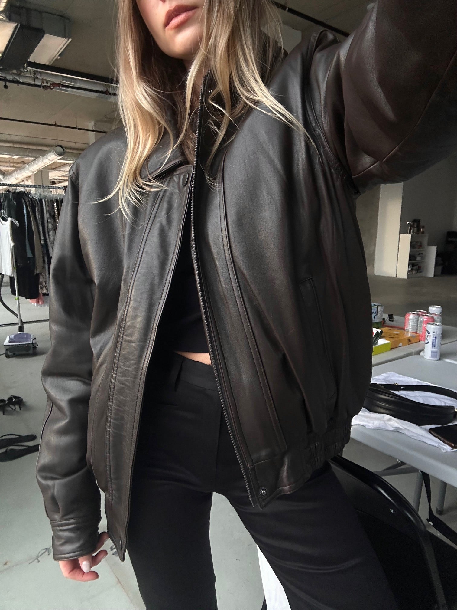 Vintage Oversized Chocolate Leather Bomber Jacket | XS-L