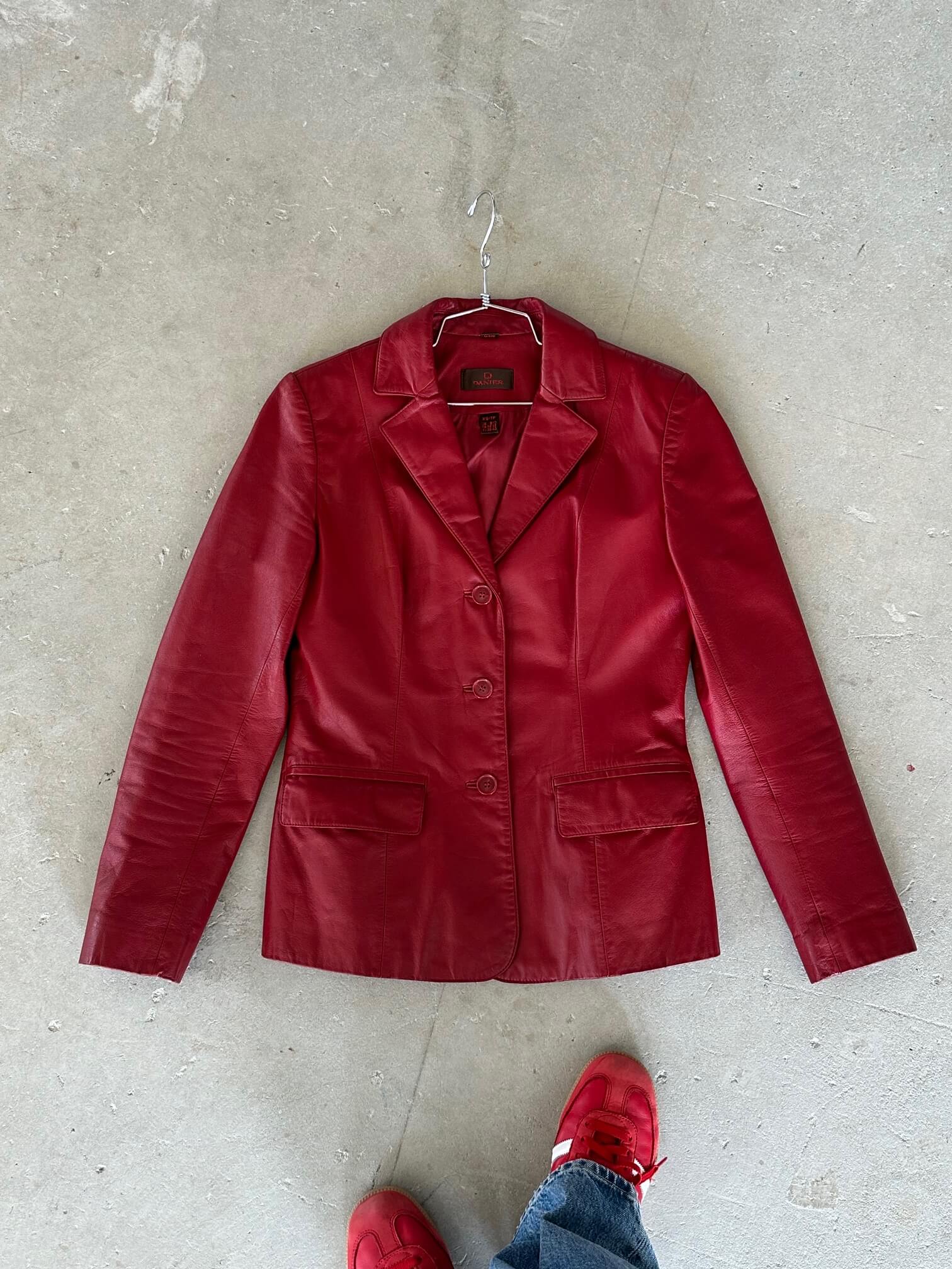 Vintage DANIER Crimson Leather Blazer | XS/S