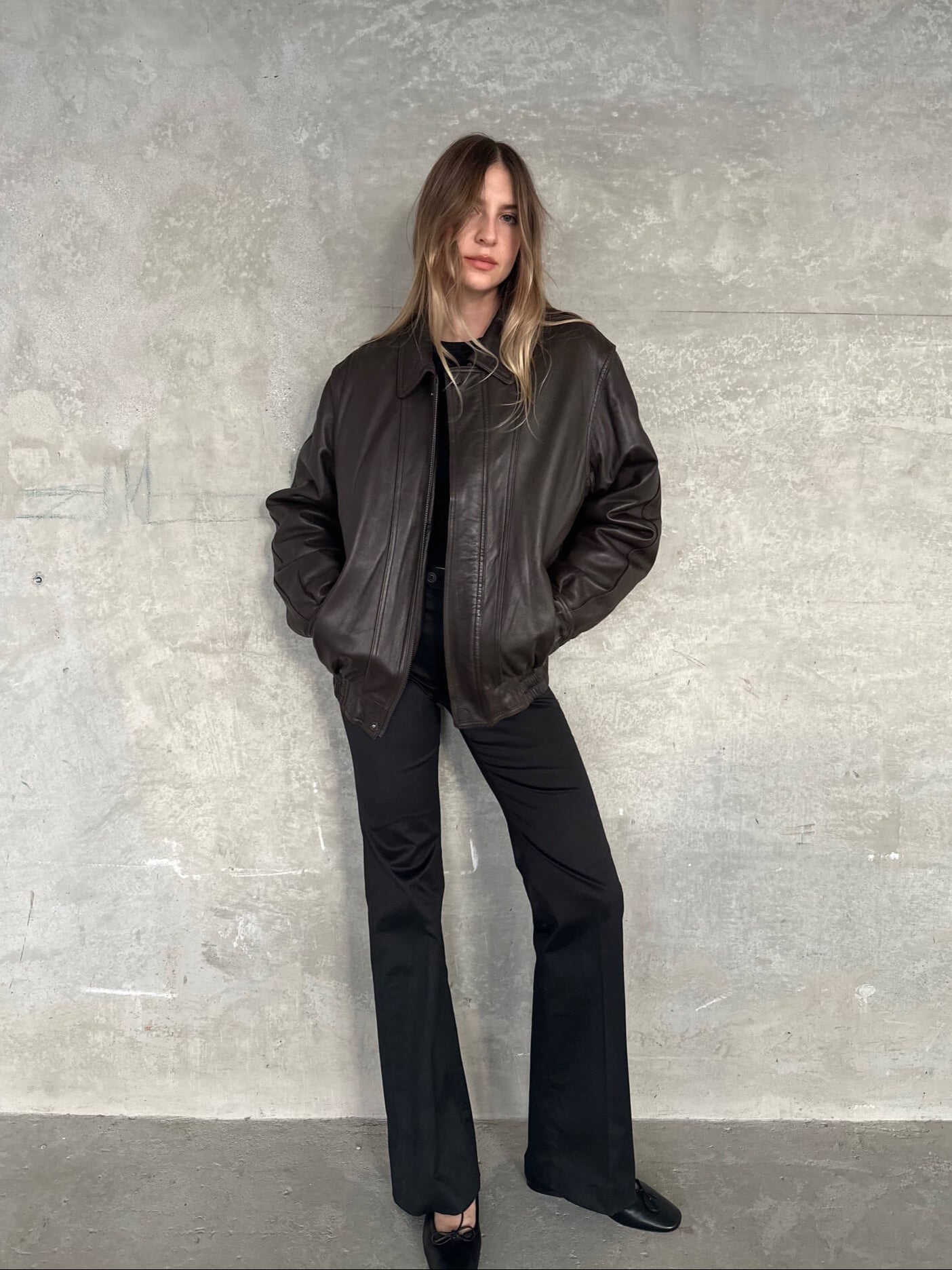 Vintage Oversized Chocolate Leather Bomber Jacket | XS-L