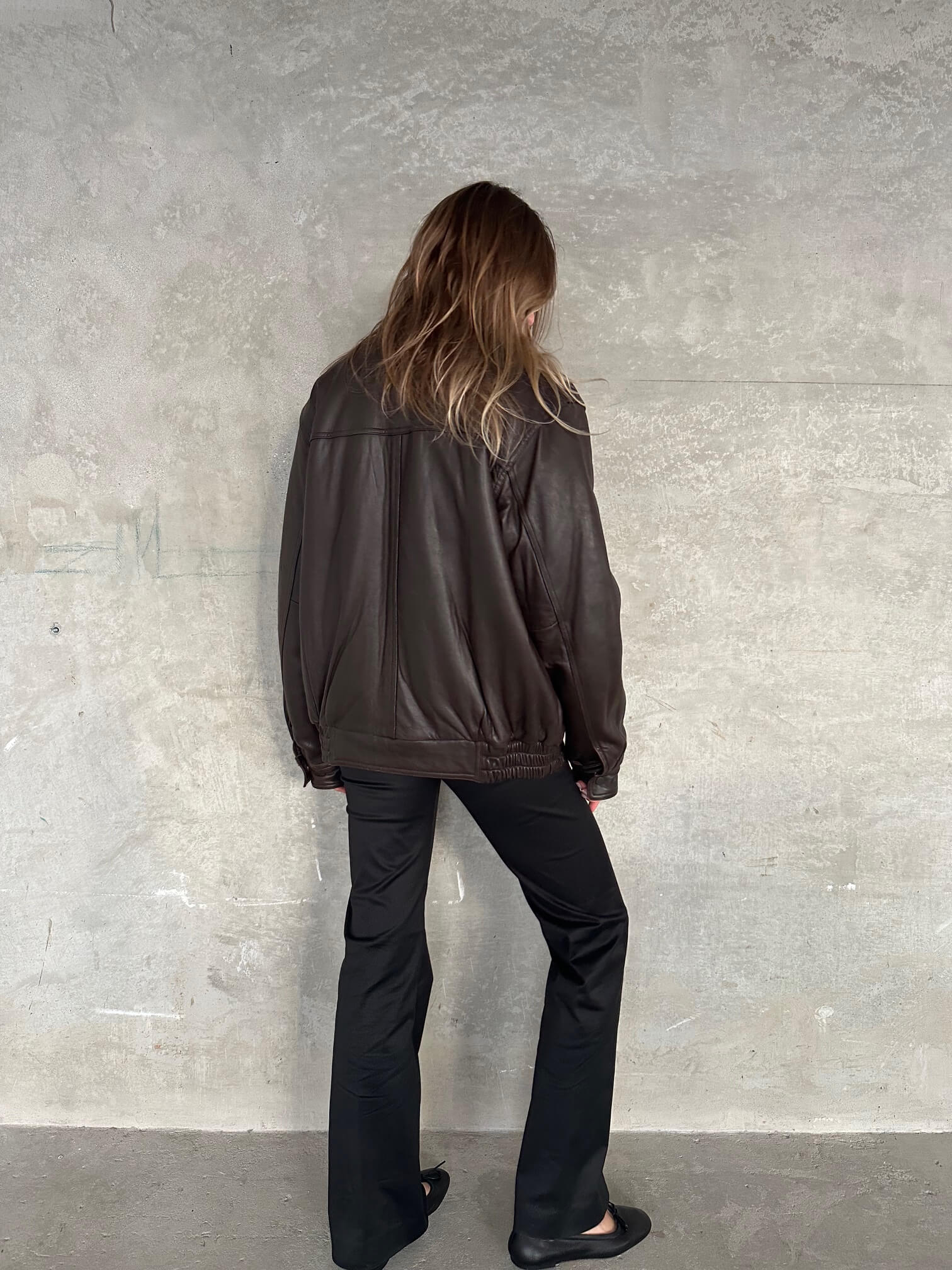 Vintage Oversized Chocolate Leather Bomber Jacket | XS-L