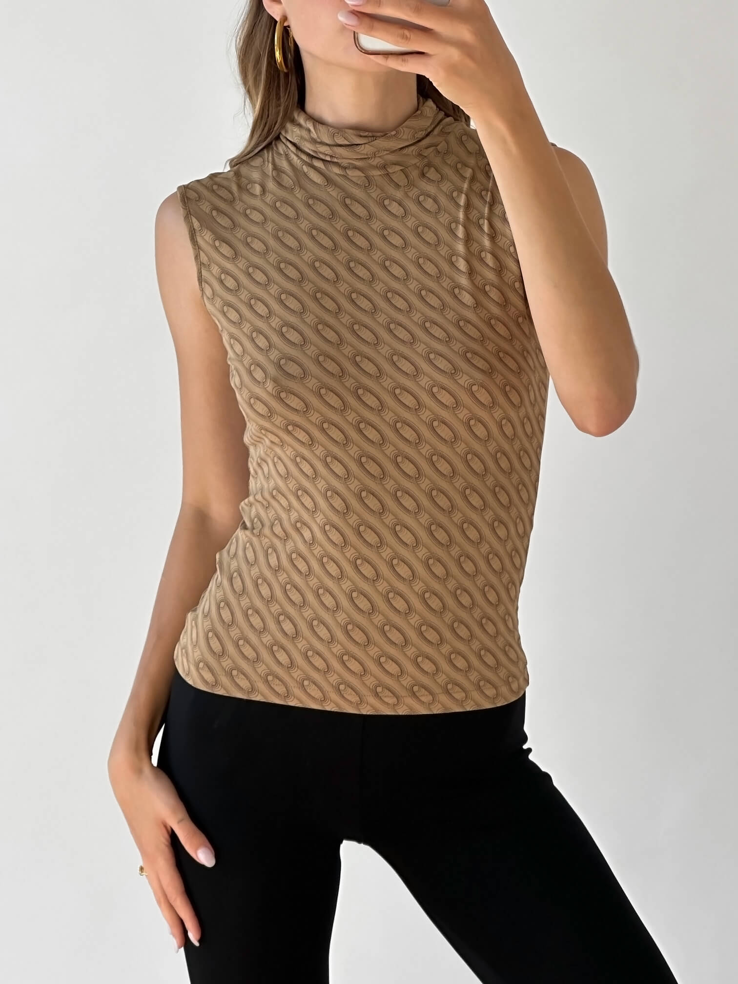Vintage Italian Printed Sleeveless Mock Neck Top |  M