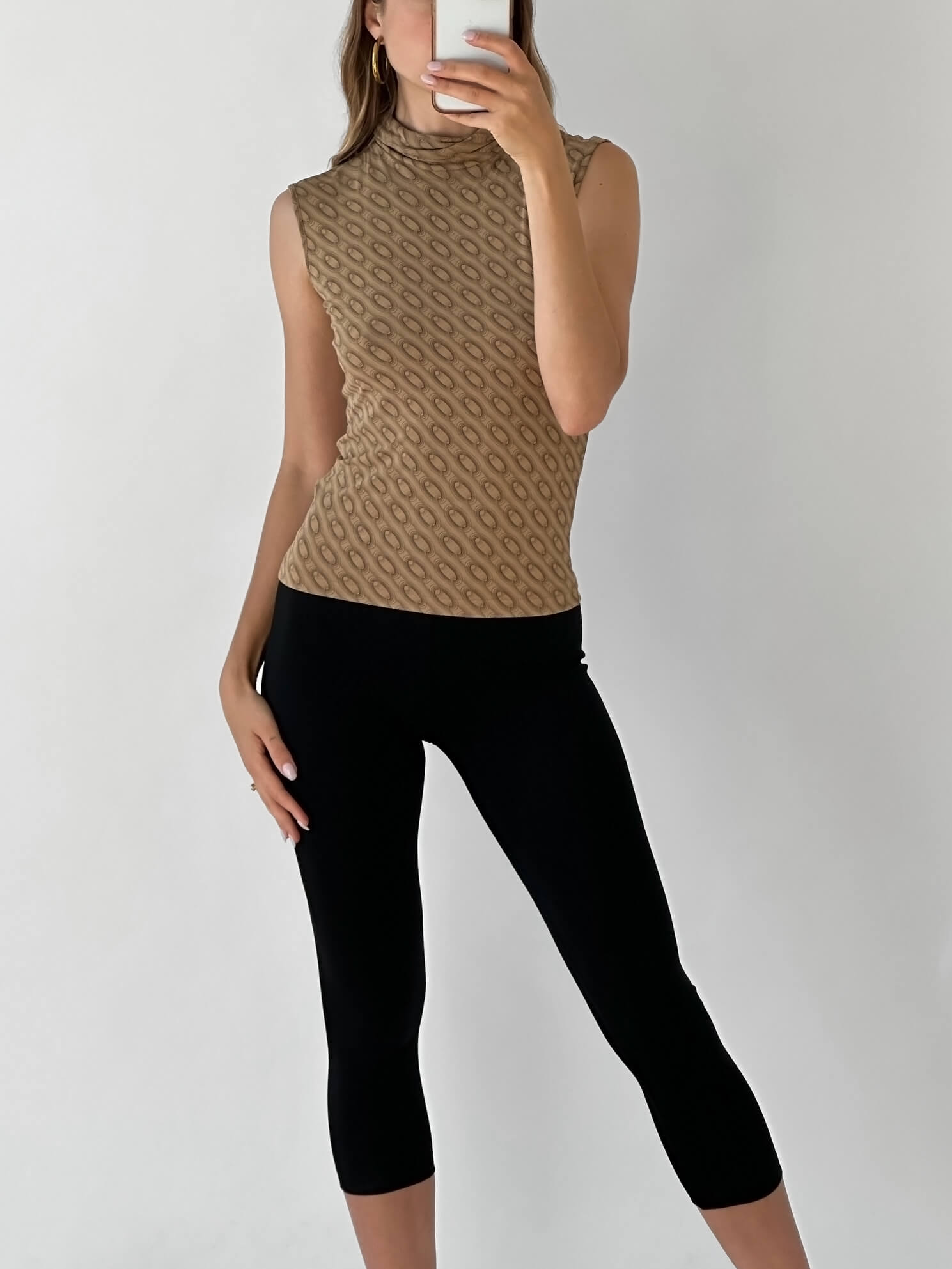 Vintage Italian Printed Sleeveless Mock Neck Top |  M