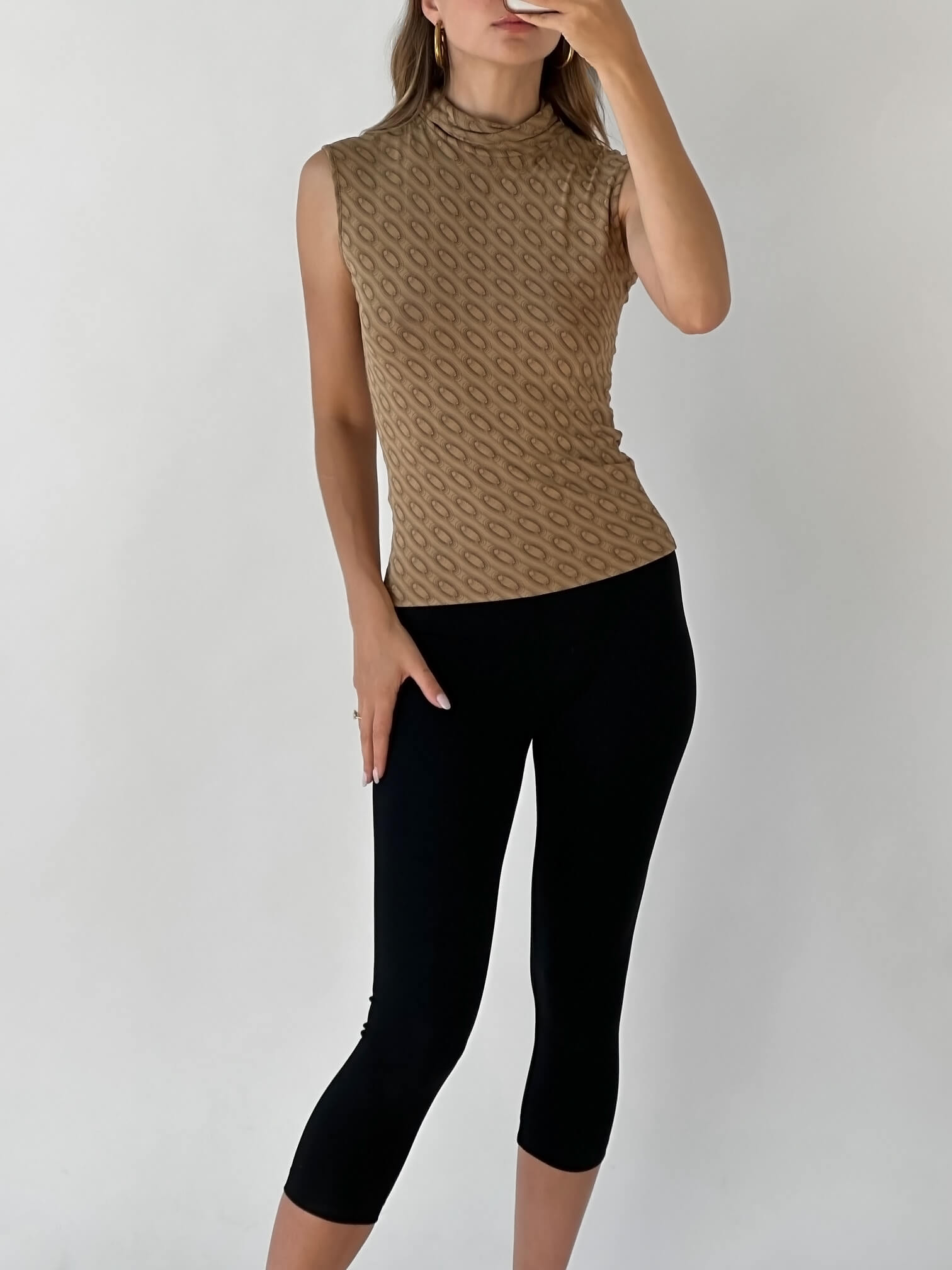 Vintage Italian Printed Sleeveless Mock Neck Top |  M