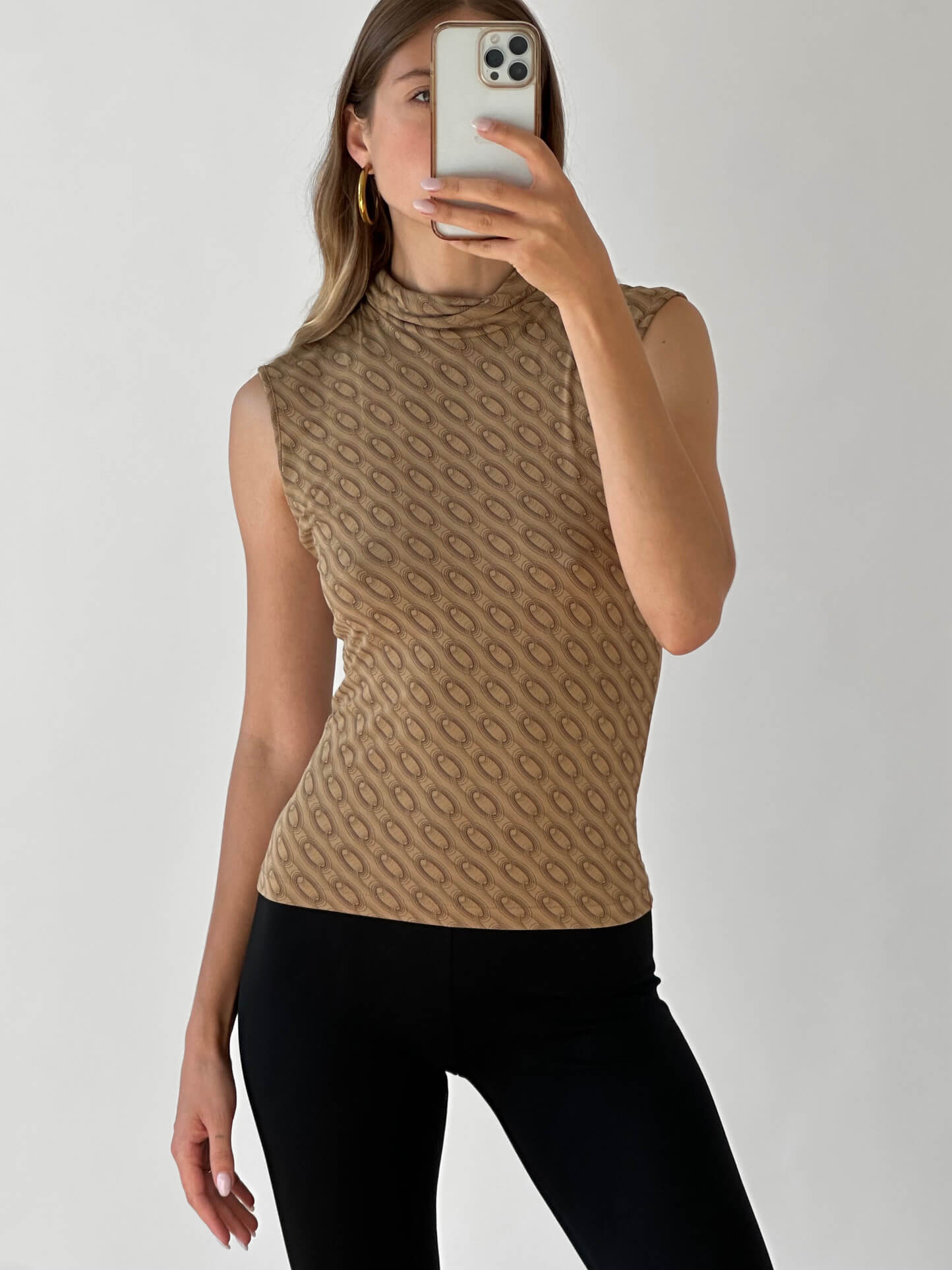 Vintage Italian Printed Sleeveless Mock Neck Top |  M