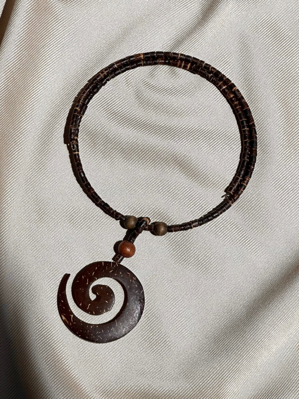 Vintage Coconut Shell Spiral Medallion Choker