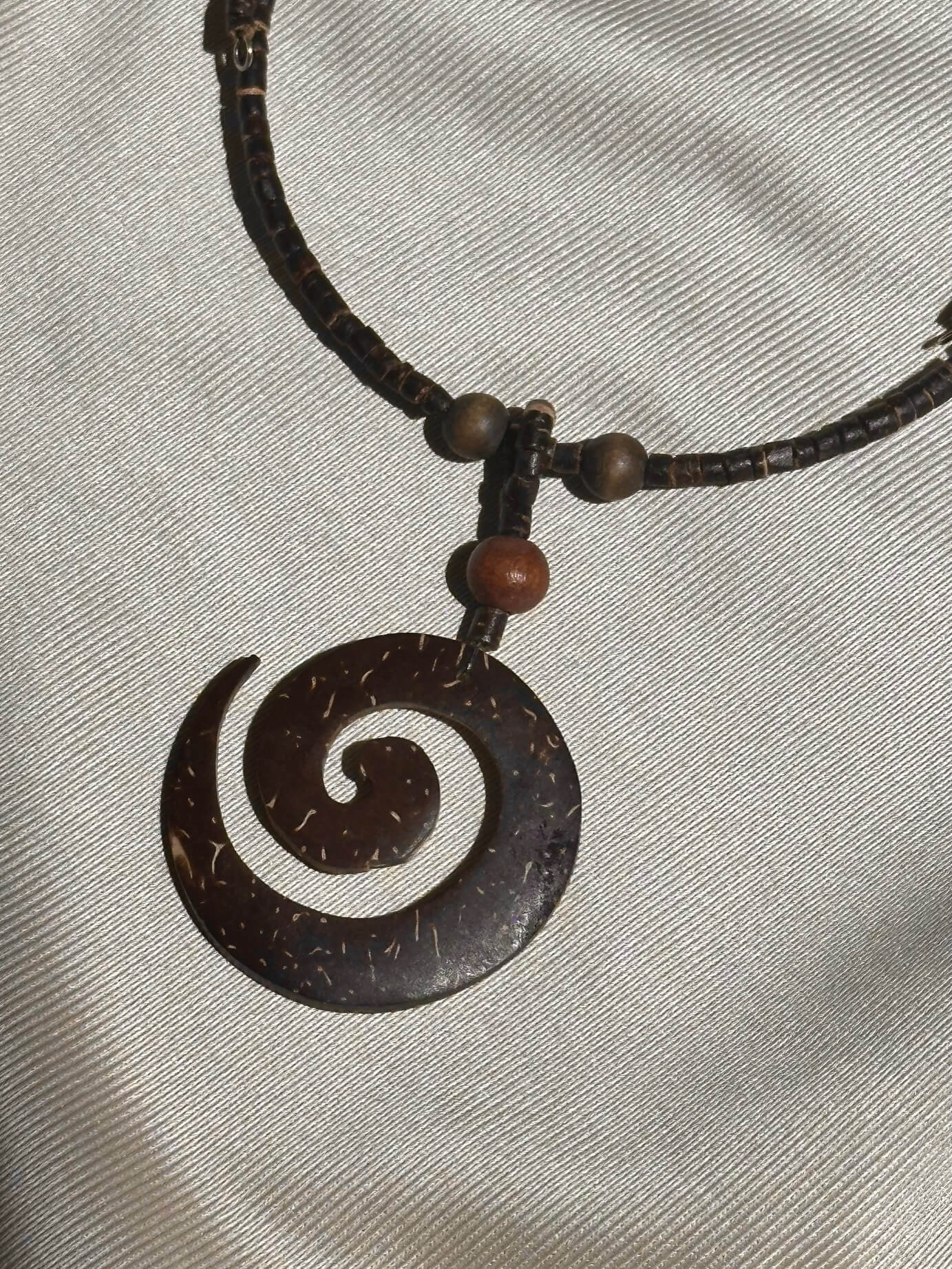 Vintage Coconut Shell Spiral Medallion Choker
