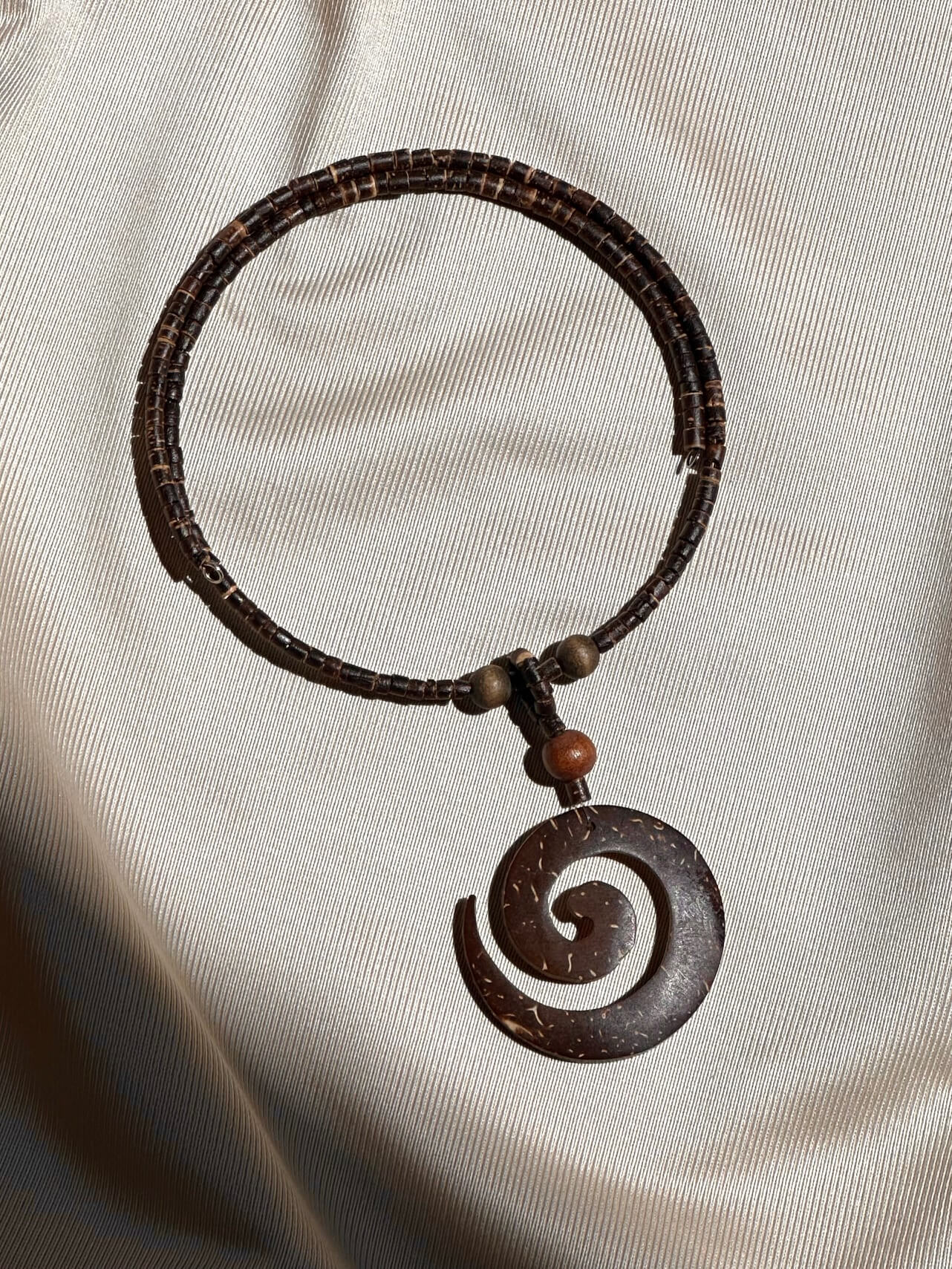 Vintage Coconut Shell Spiral Medallion Choker