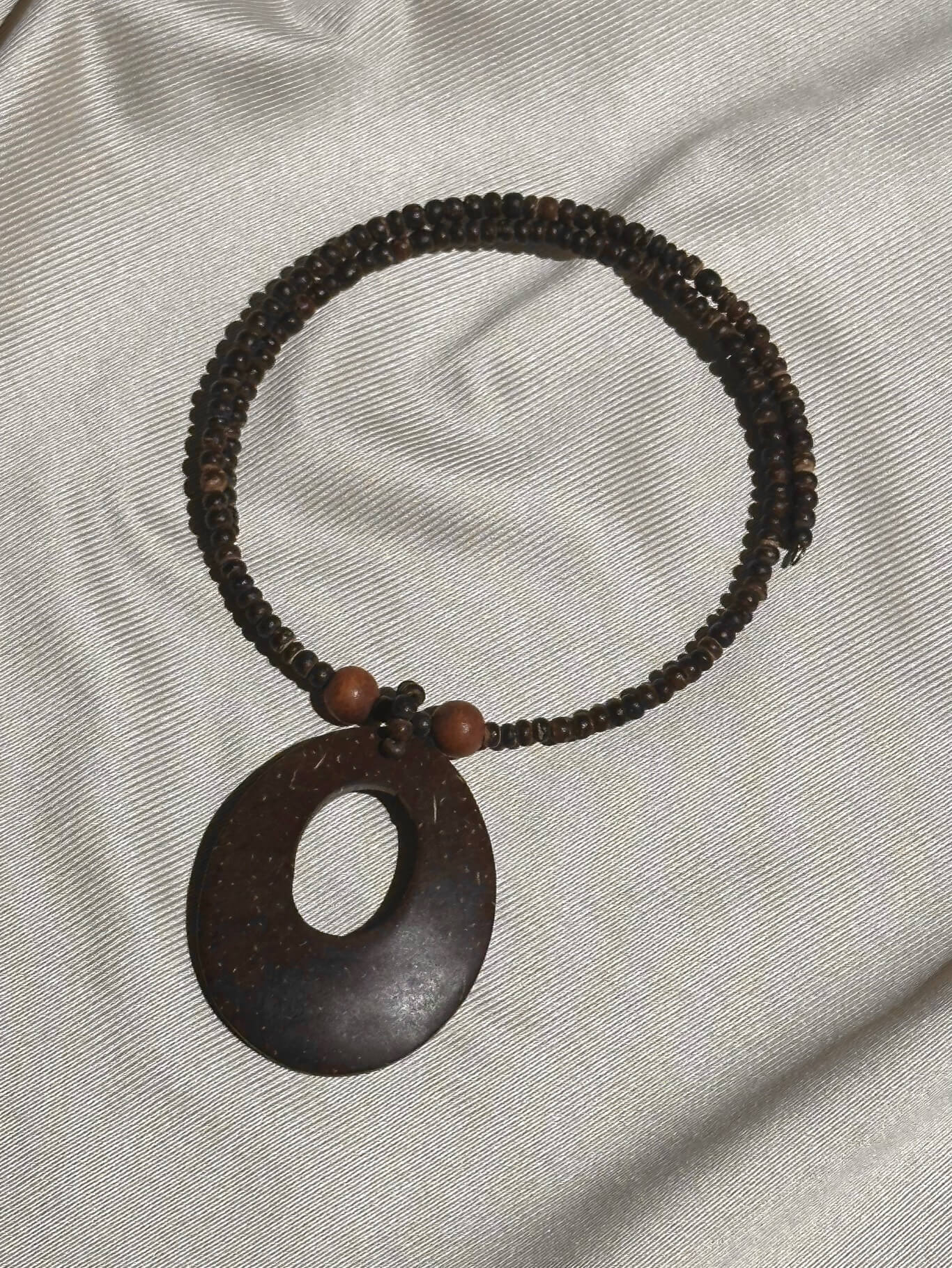 Vintage Coconut Shell Oval Medallion Choker