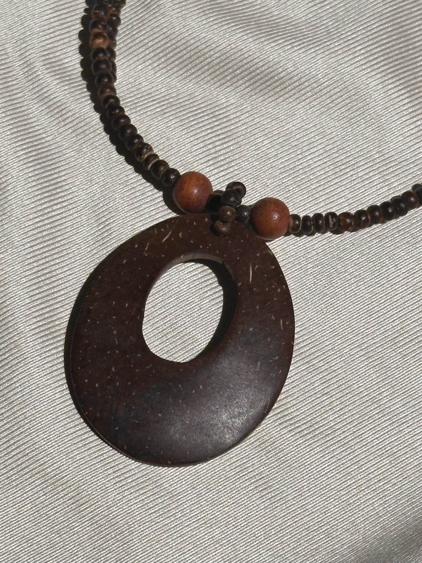 Vintage Coconut Shell Oval Medallion Choker