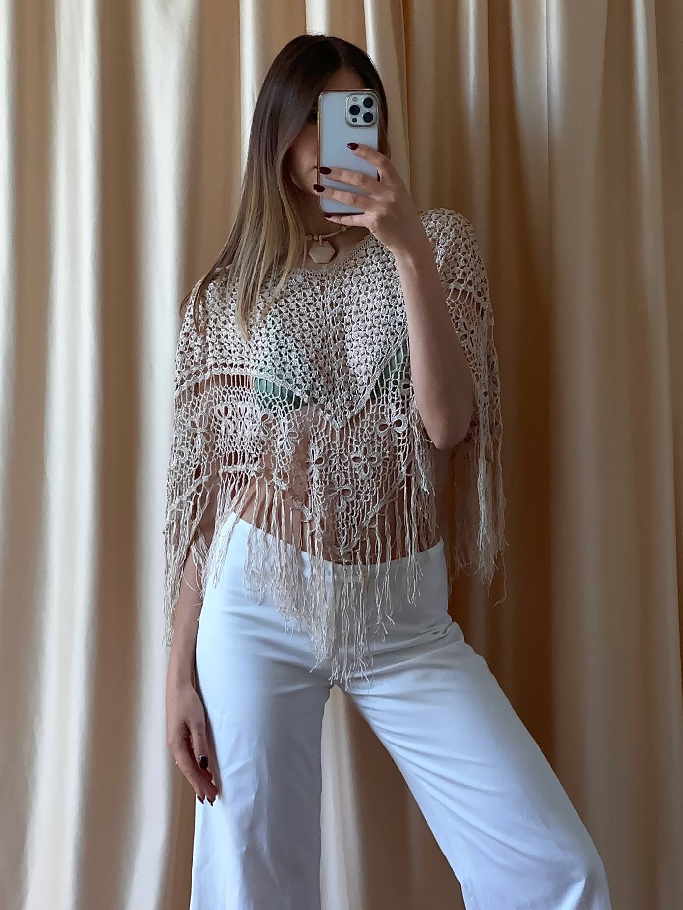 Vintage Crochet Beaded Shawl | One Size