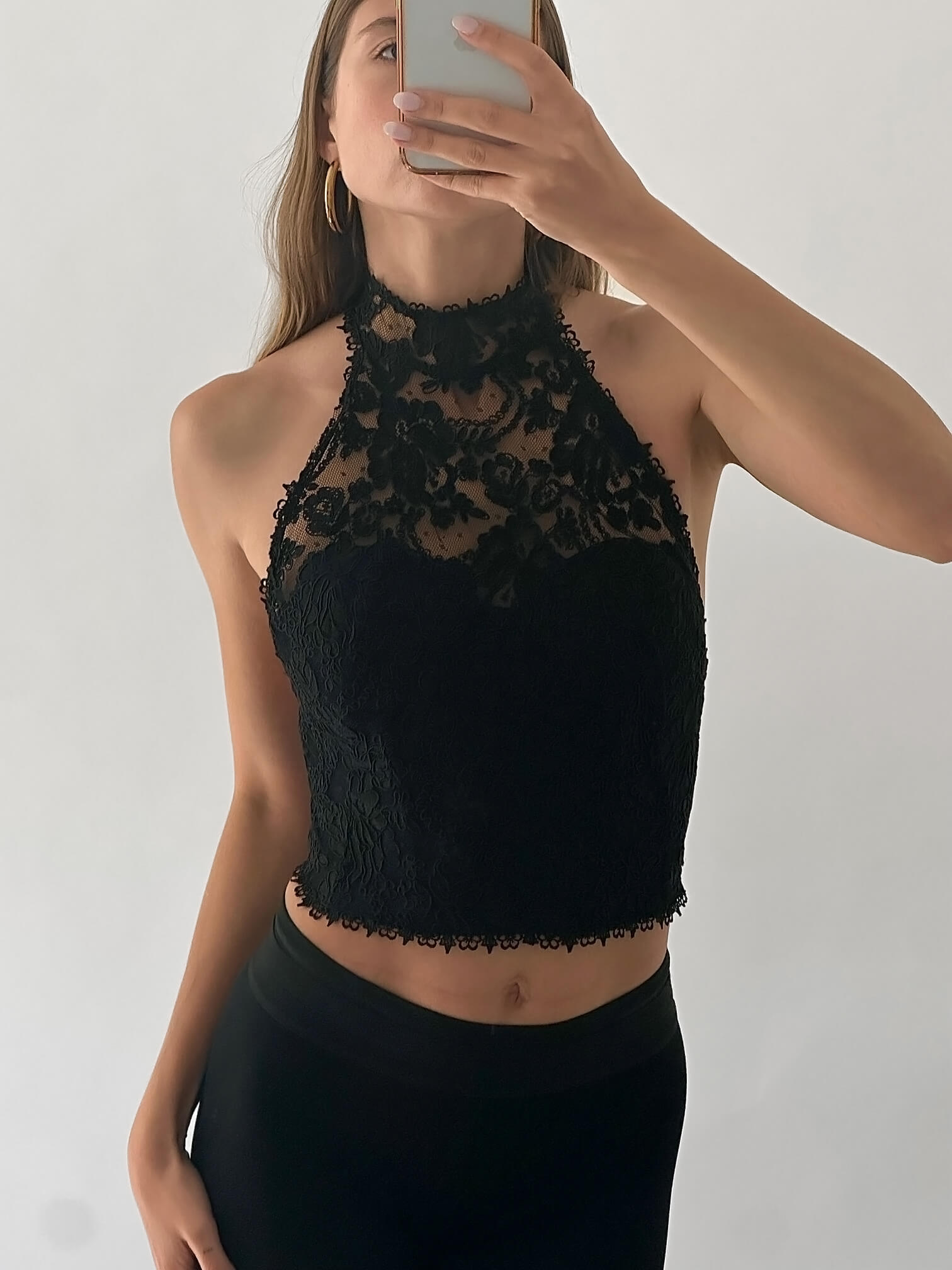 Vintage TADASHI SHOJI Lace Halter Bustier | 4/32-34B