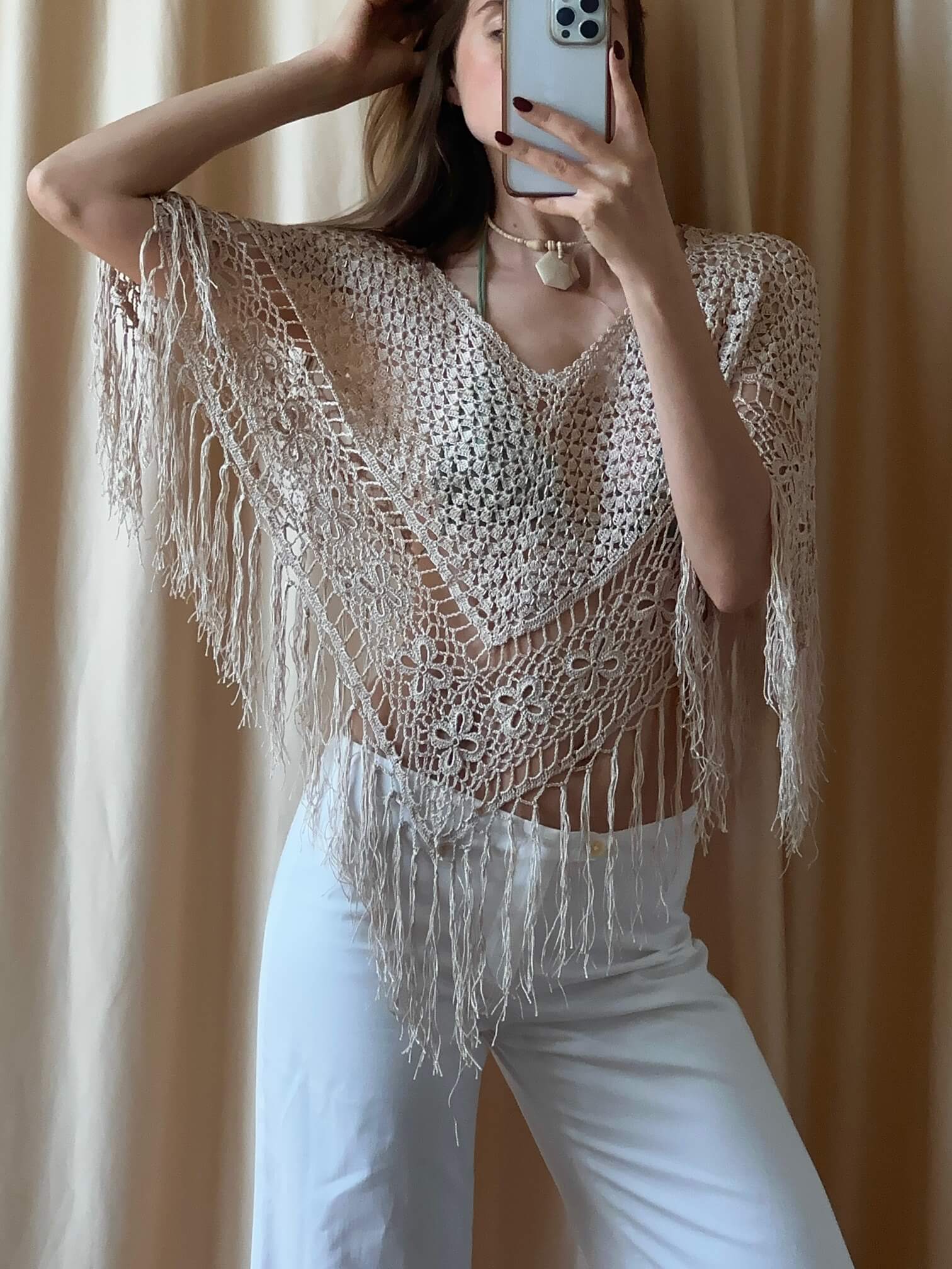 Vintage Crochet Beaded Shawl | One Size
