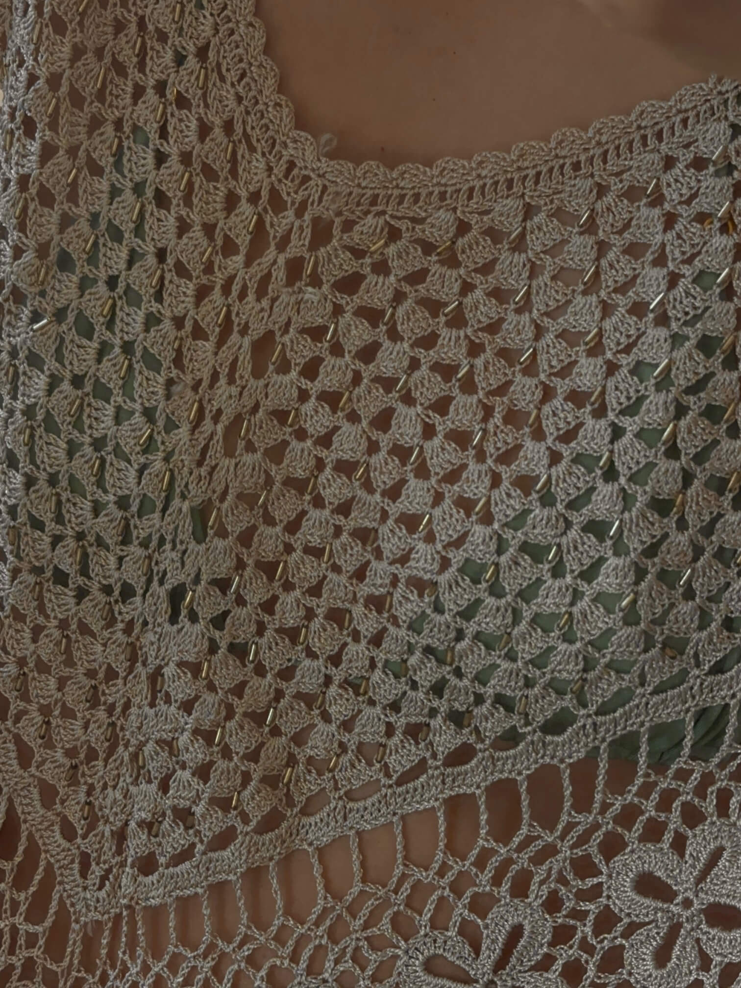 Vintage Crochet Beaded Shawl | One Size