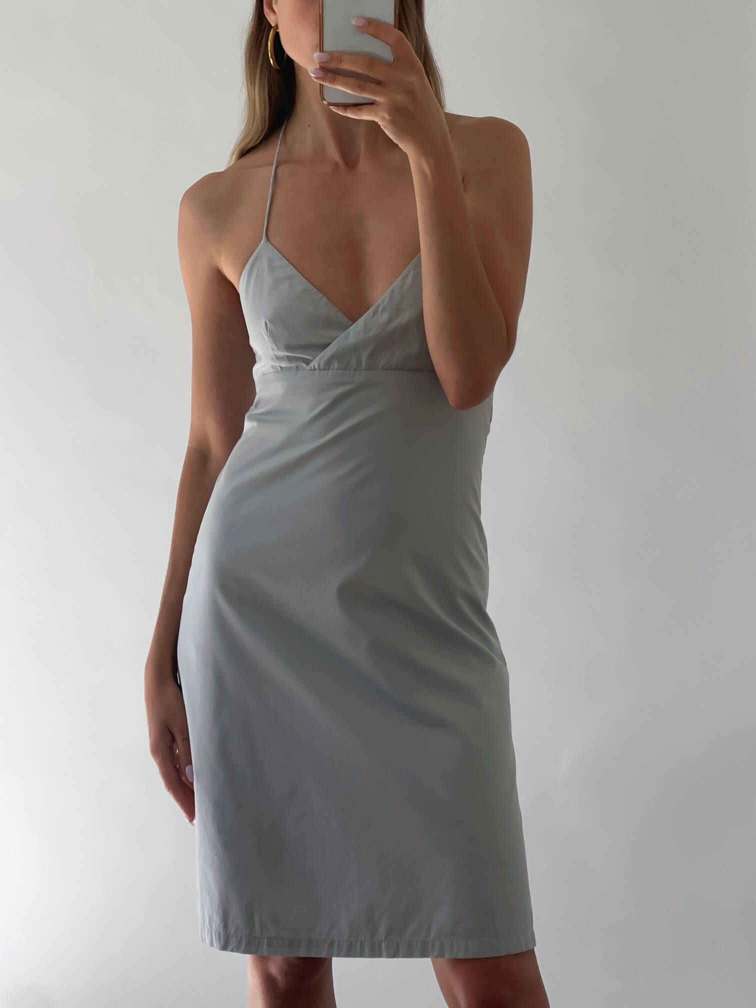 Retro CLUB MONACO Slate Cotton Halter Dress | 2