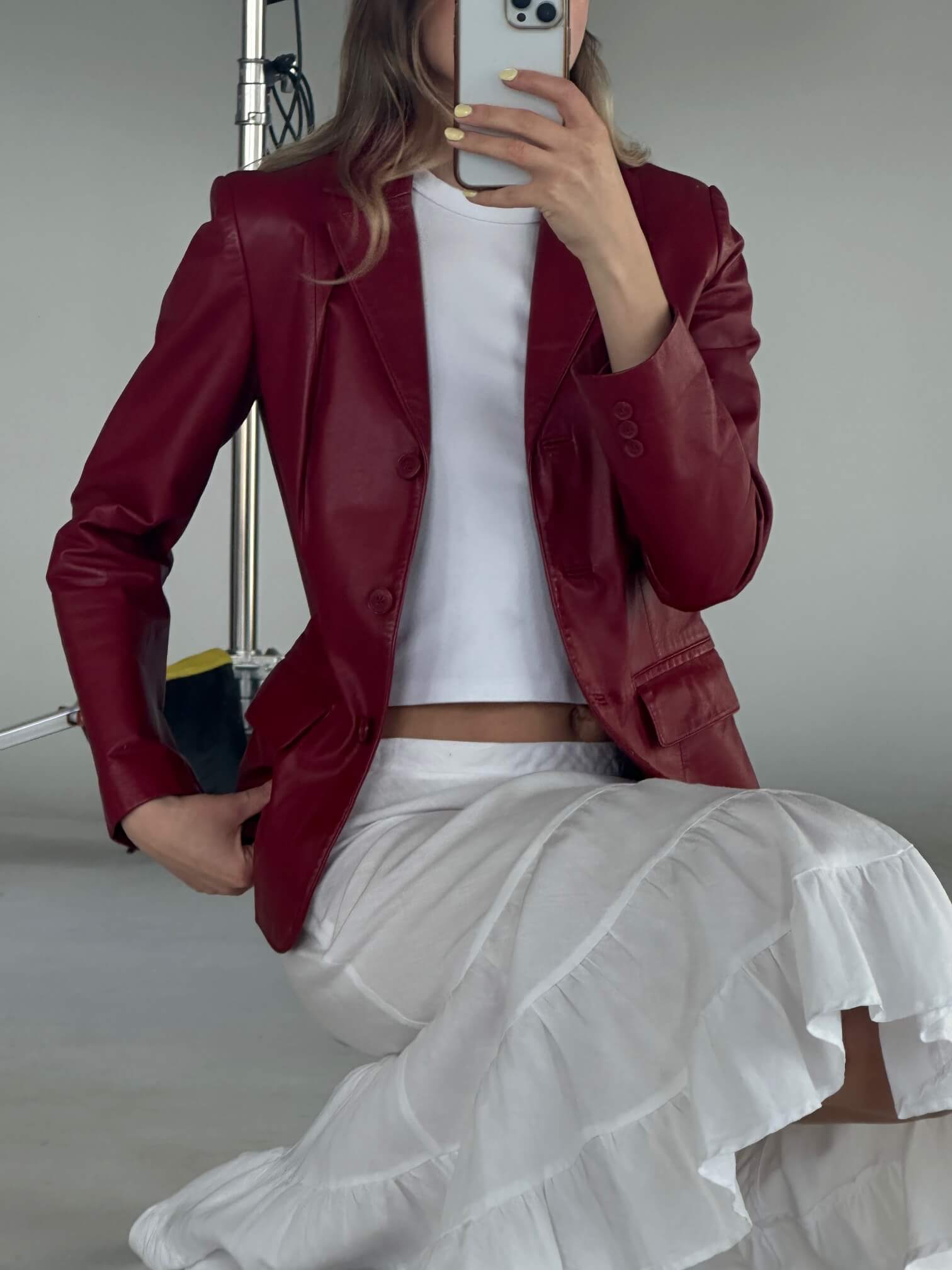Vintage DANIER Crimson Leather Blazer | XS/S