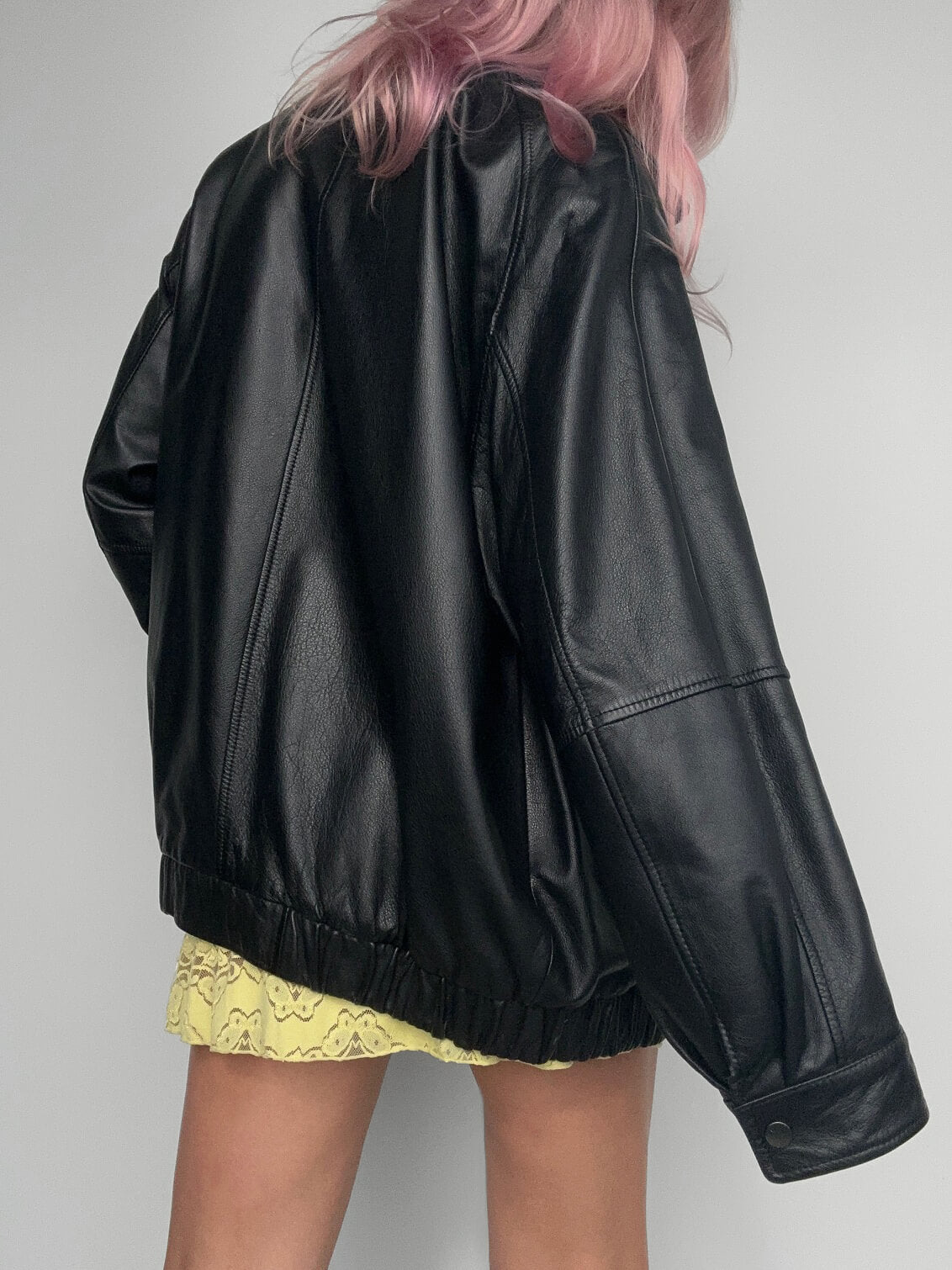 Vintage Oversized Piped Leather Bomber Jacket | XS-XL