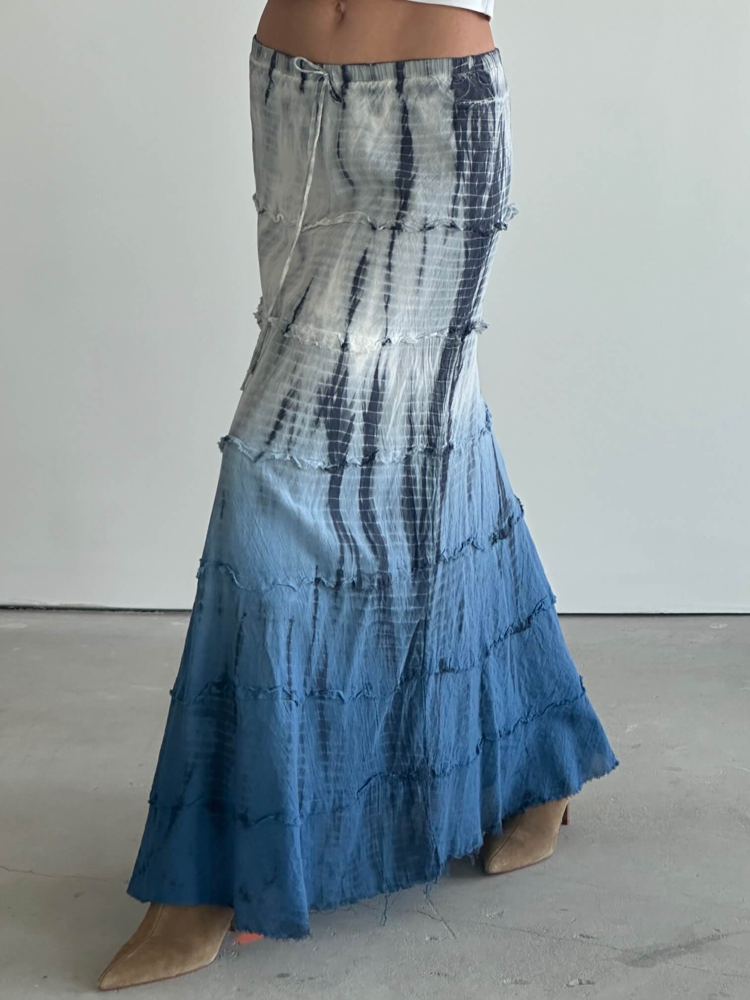 Vintage Tie-Dye Cotton Maxi Skirt | M/L