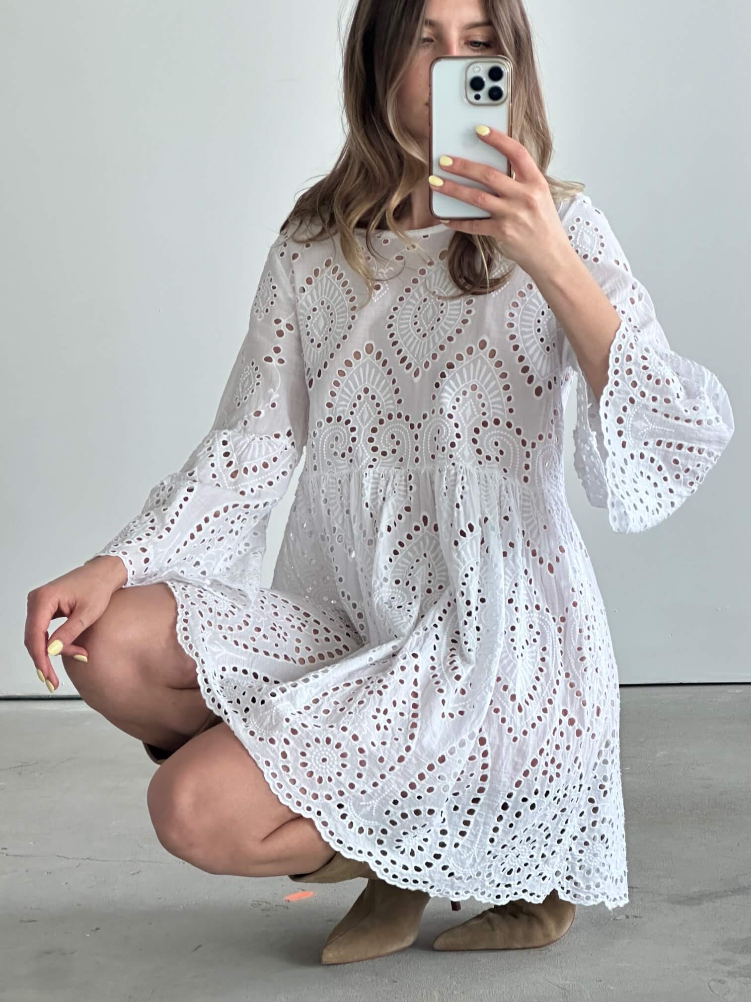 Vintage Italian Embroidered Eyelet Cotton Dress | XS-M