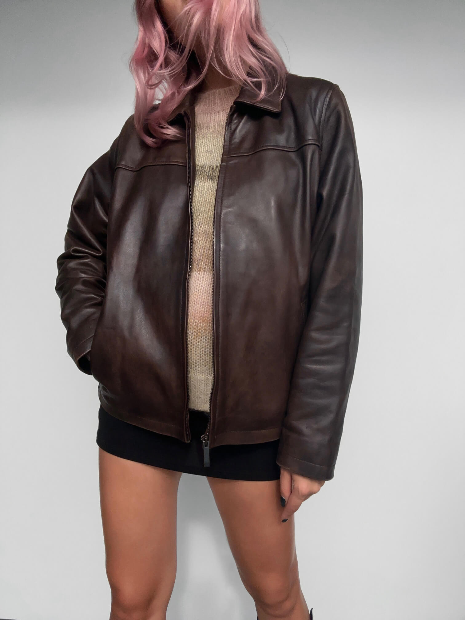 Vintage Chocolate Patina Straight Fit Leather Jacket | XS-L