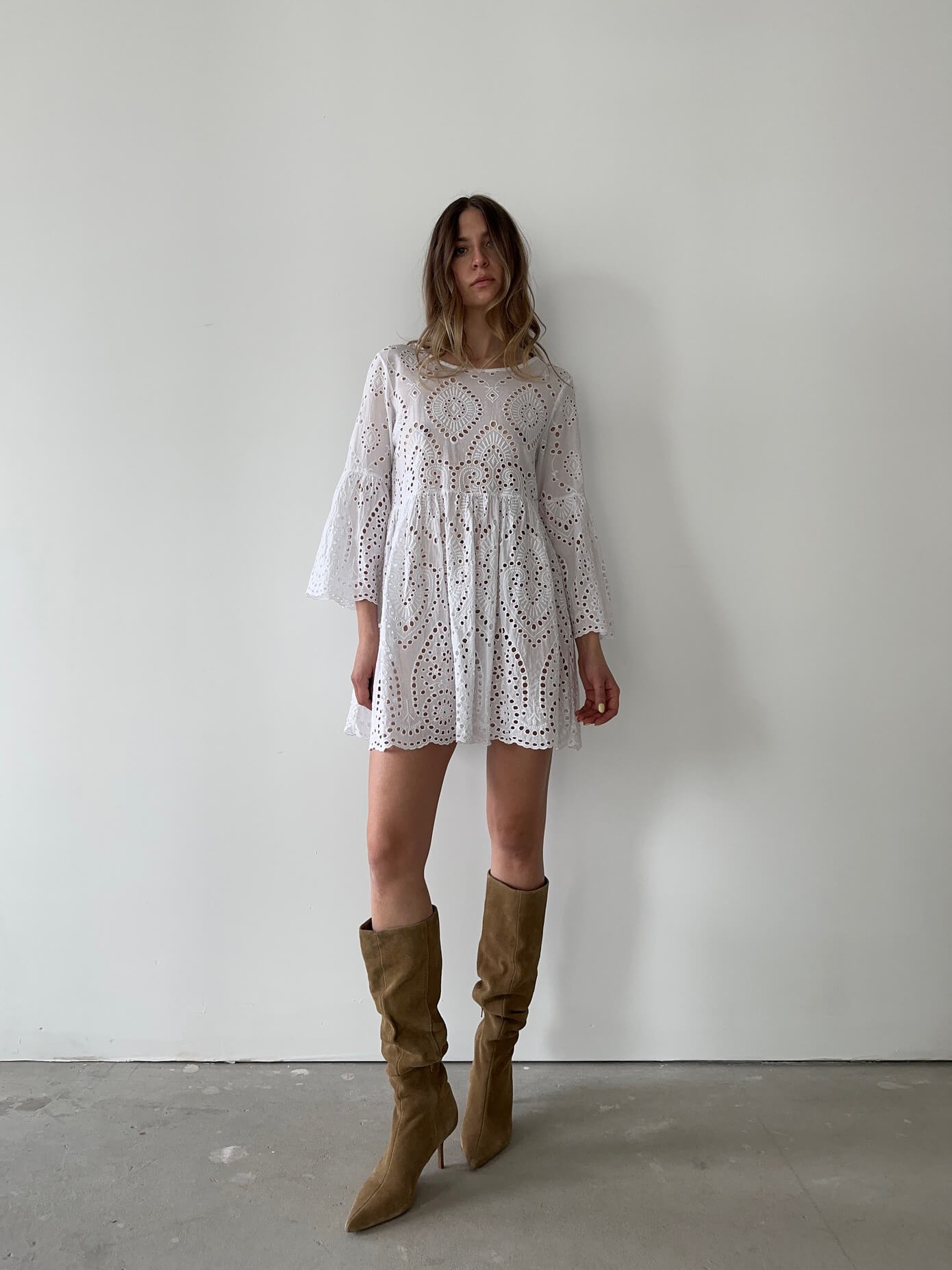 Vintage Italian Embroidered Eyelet Cotton Dress | XS-M