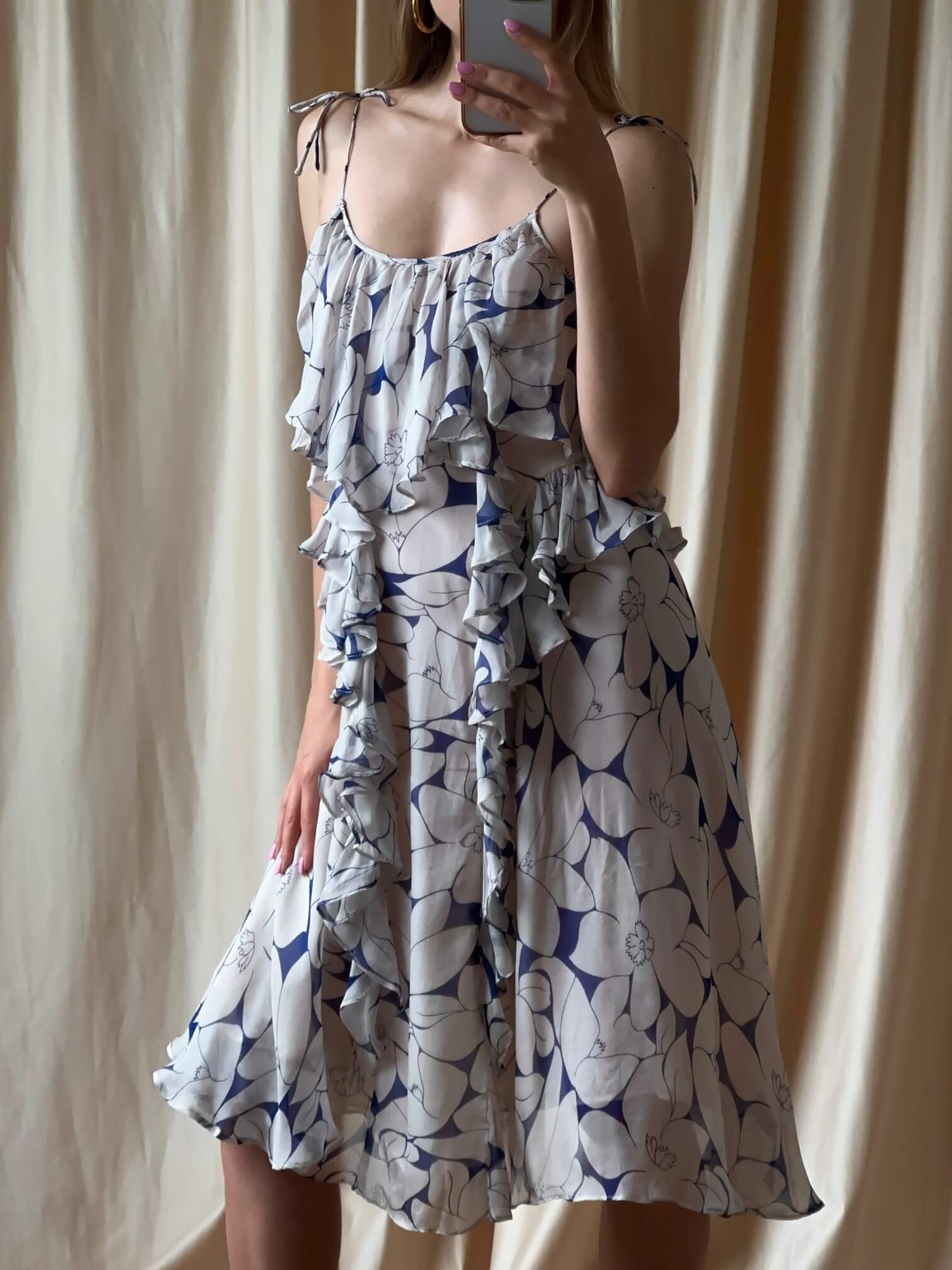 Vintage JILL STUART Floral Ruffle Chiffon Dress | 0-2/XS
