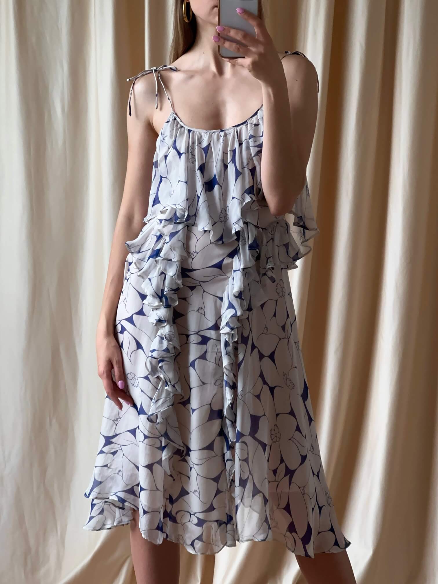 Vintage JILL STUART Floral Ruffle Chiffon Dress | 0-2/XS