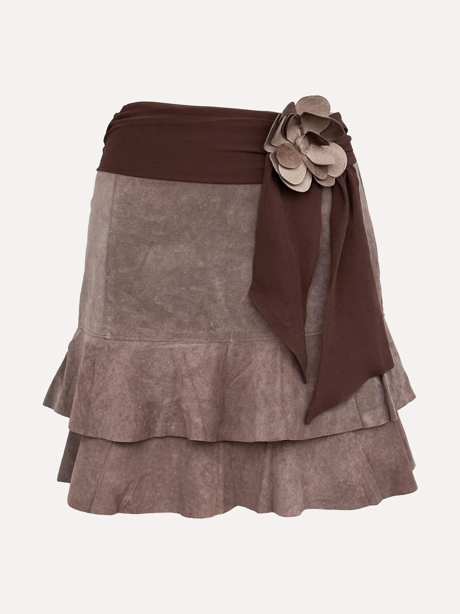 Vintage BEBE Leather Ruffle Skirt | XS