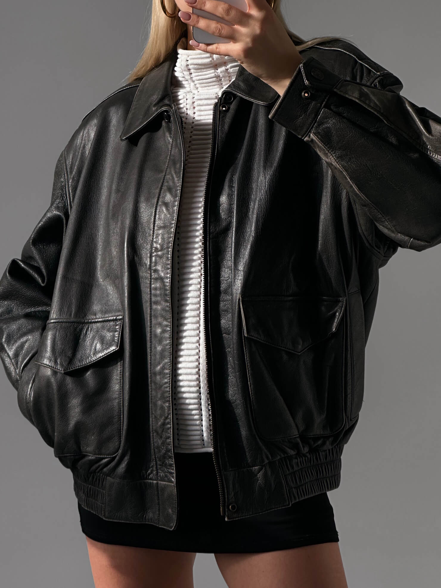 Vintage Oversized Classic Distressed Leather Bomber Jacket  | XS-XL