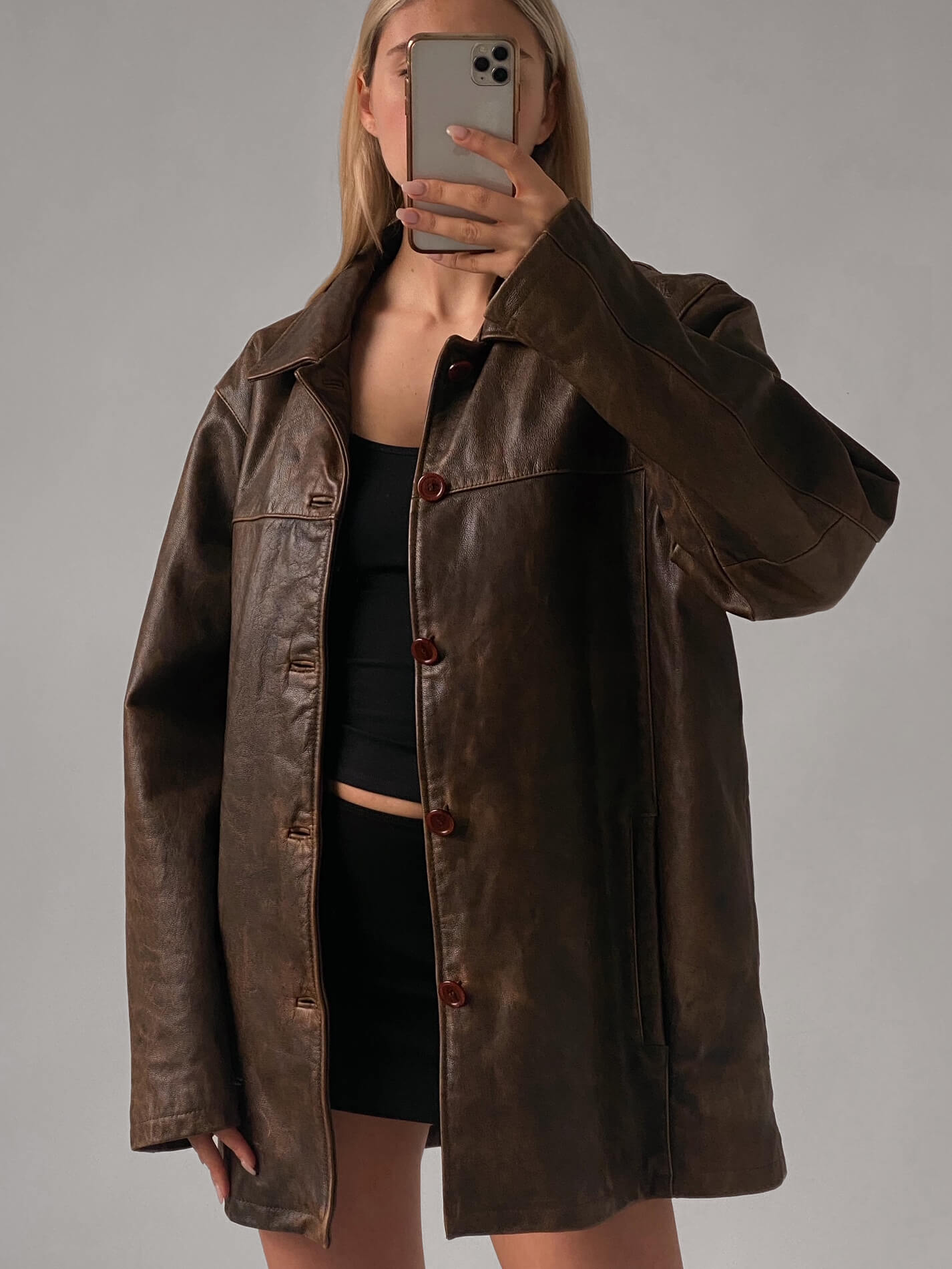 Vintage Oversized Mahogany Patina Leather Jacket | XS-XL